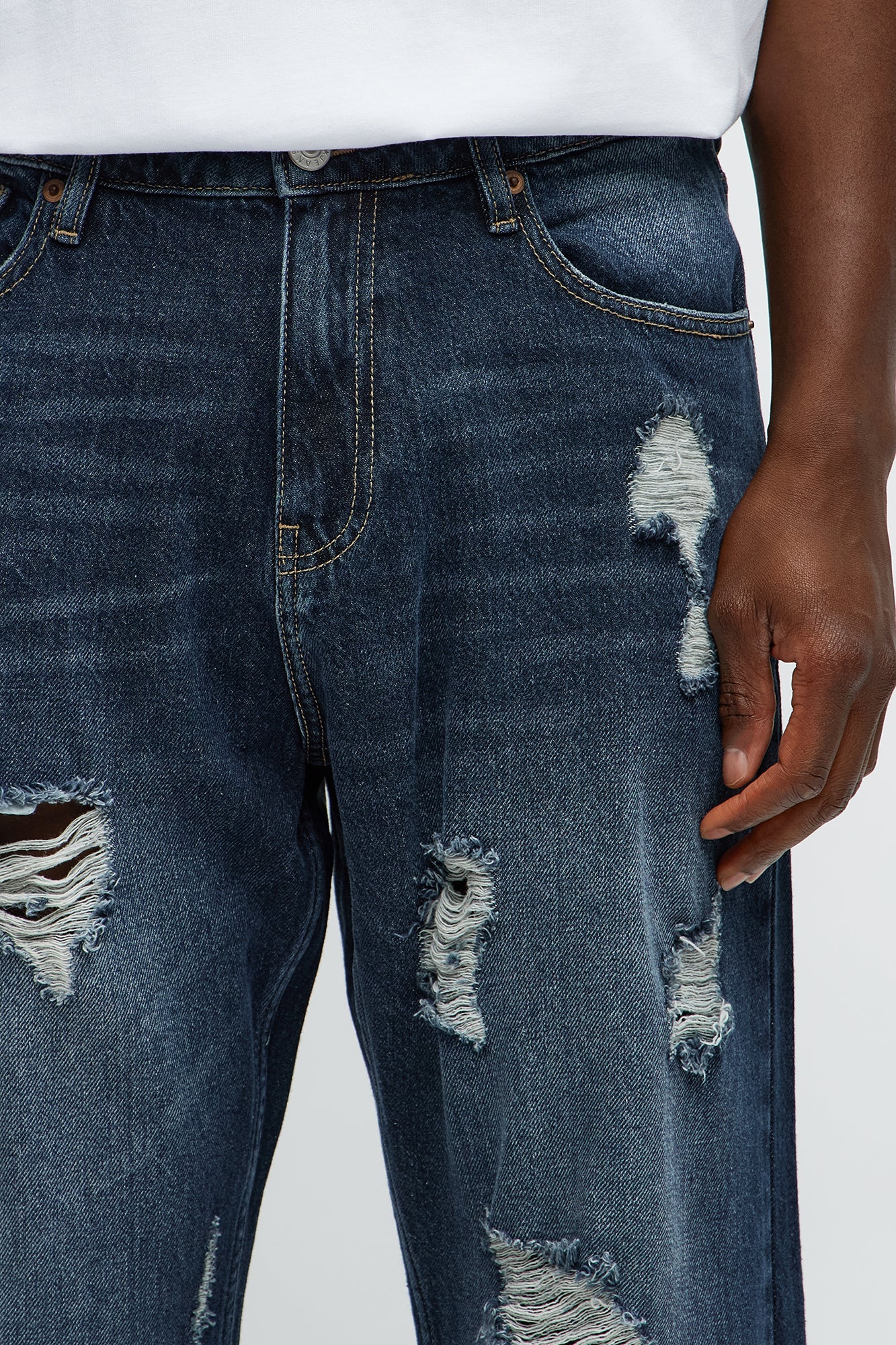 Breezy Distressed Straight Jeans - Dark Wash