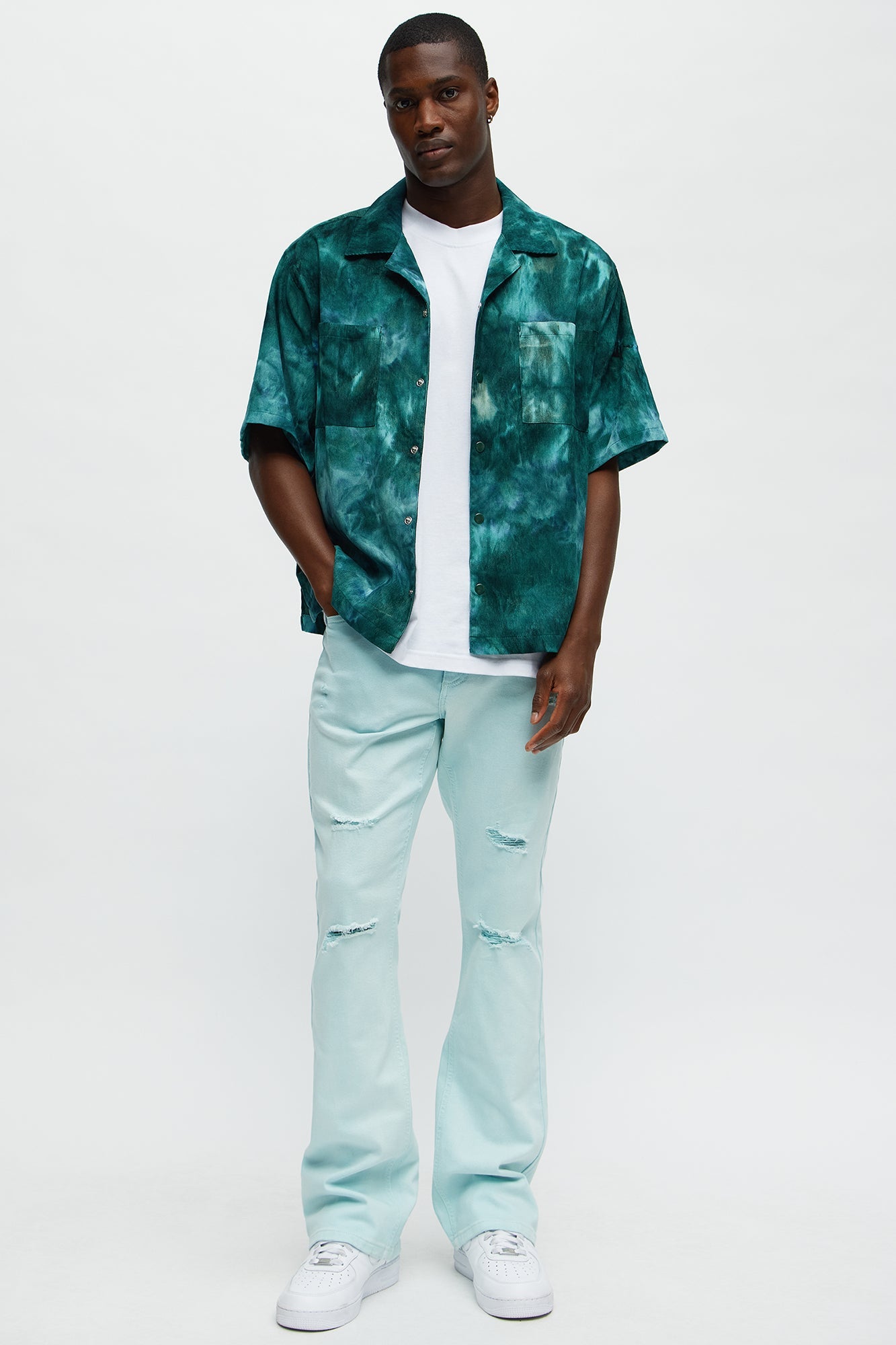 Stacked Skinny Flare Meet Me Halfway Ripped Jeans - Teal/combo