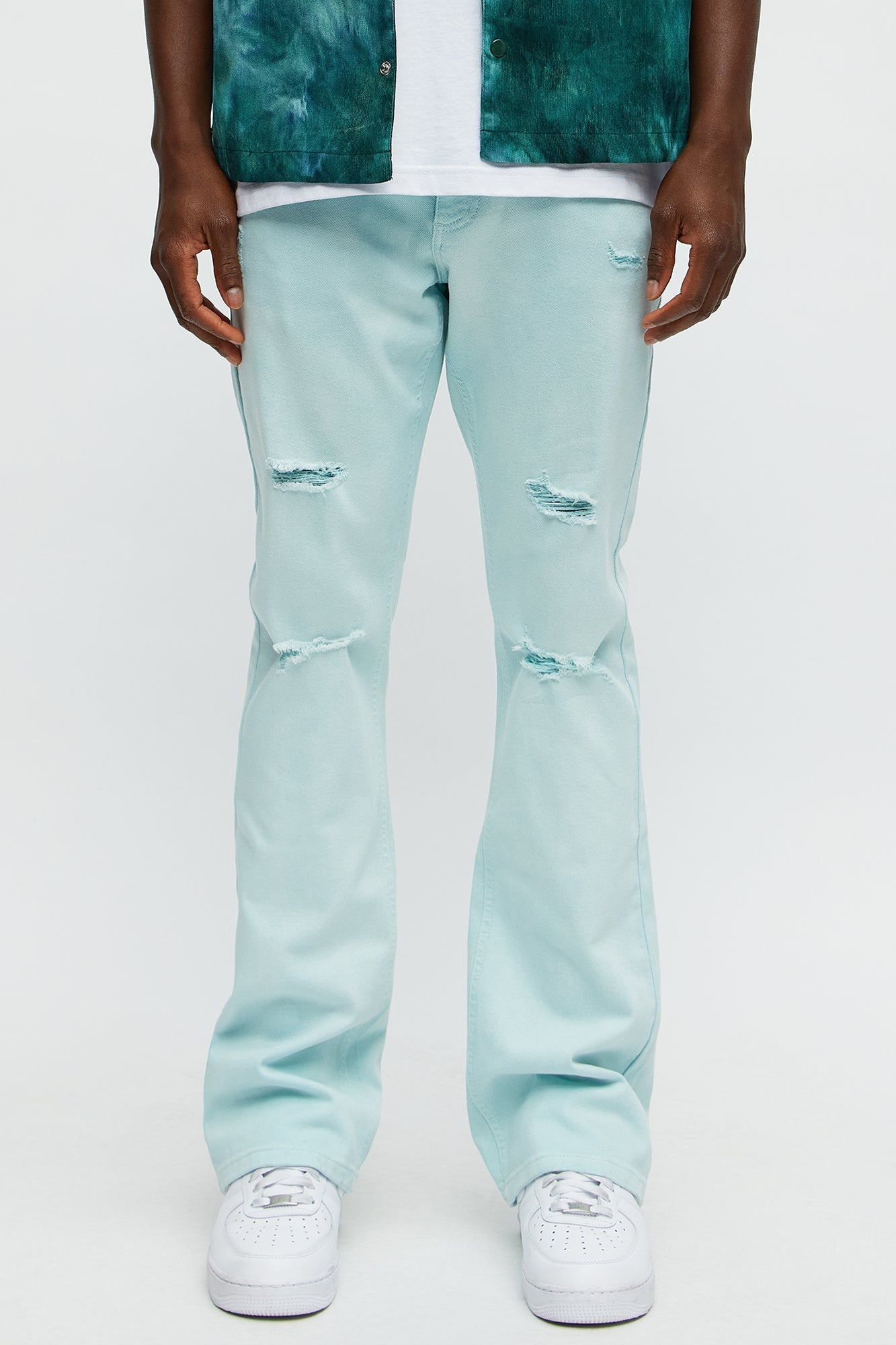 Stacked Skinny Flare Meet Me Halfway Ripped Jeans - Teal/combo