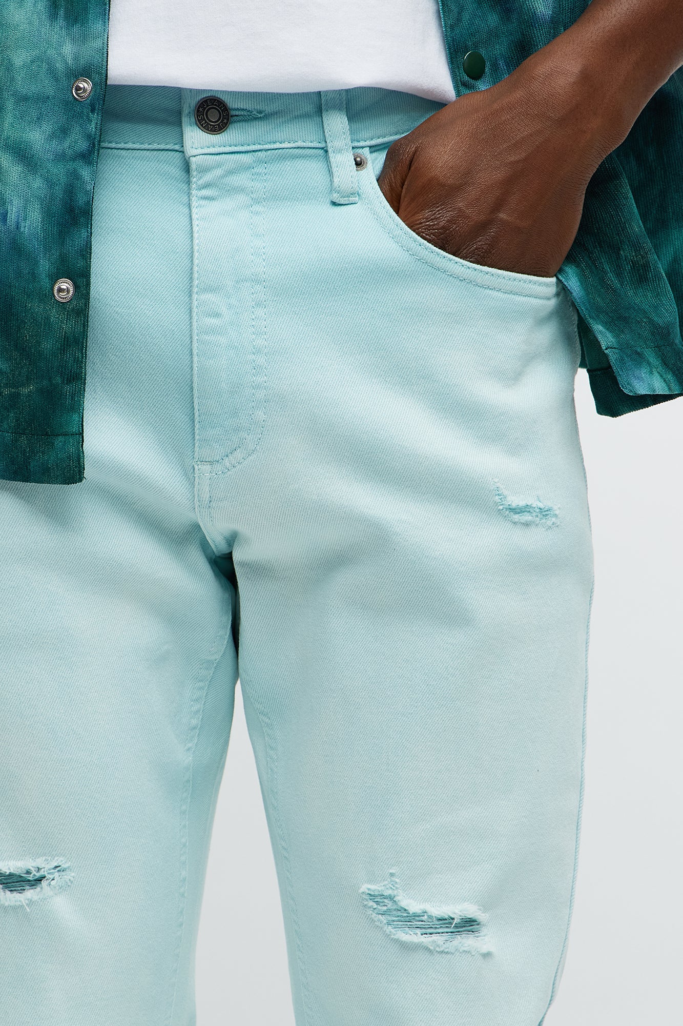 Stacked Skinny Flare Meet Me Halfway Ripped Jeans - Teal/combo