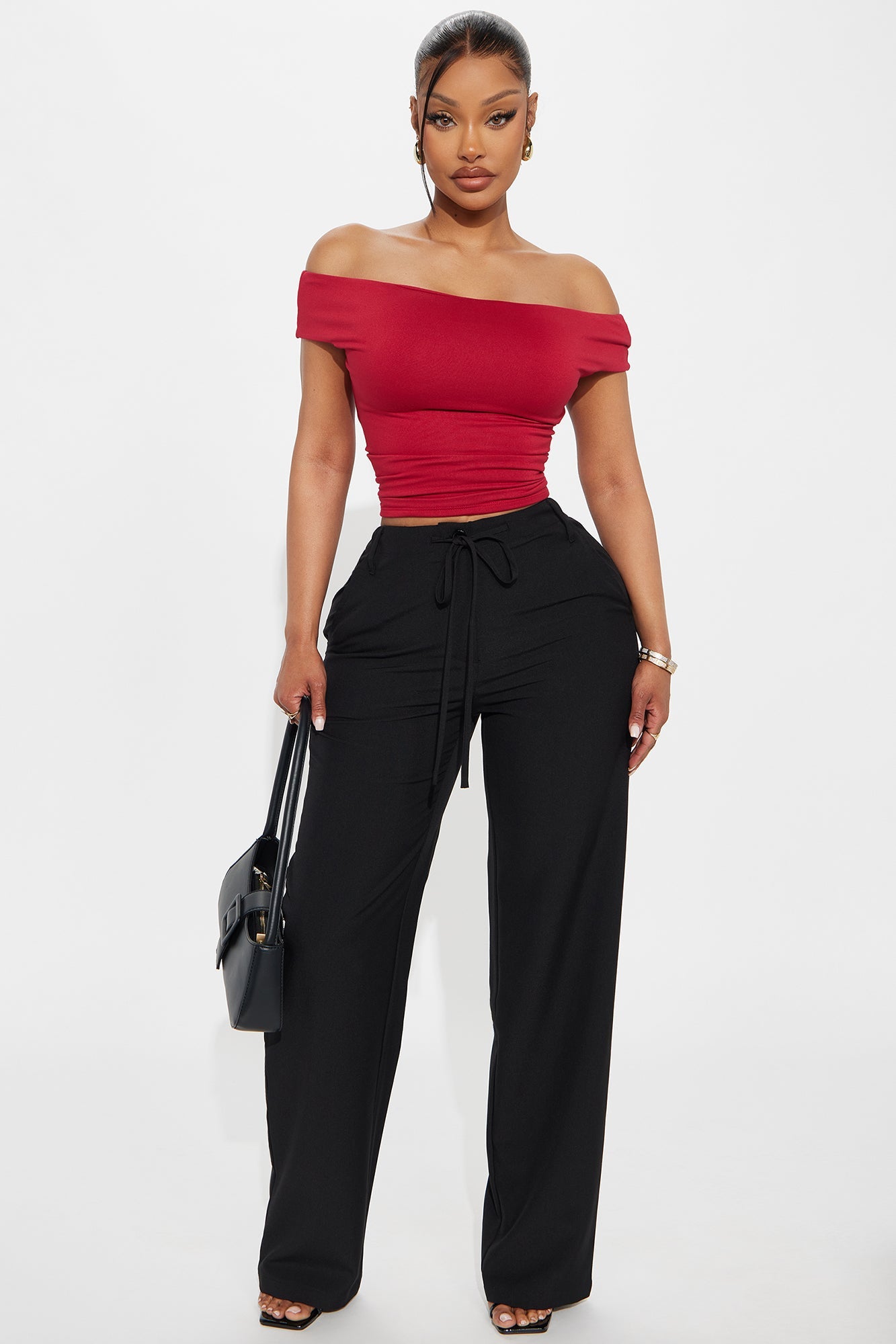 Morning Routine Double Lined Off Shoulder Top - Red