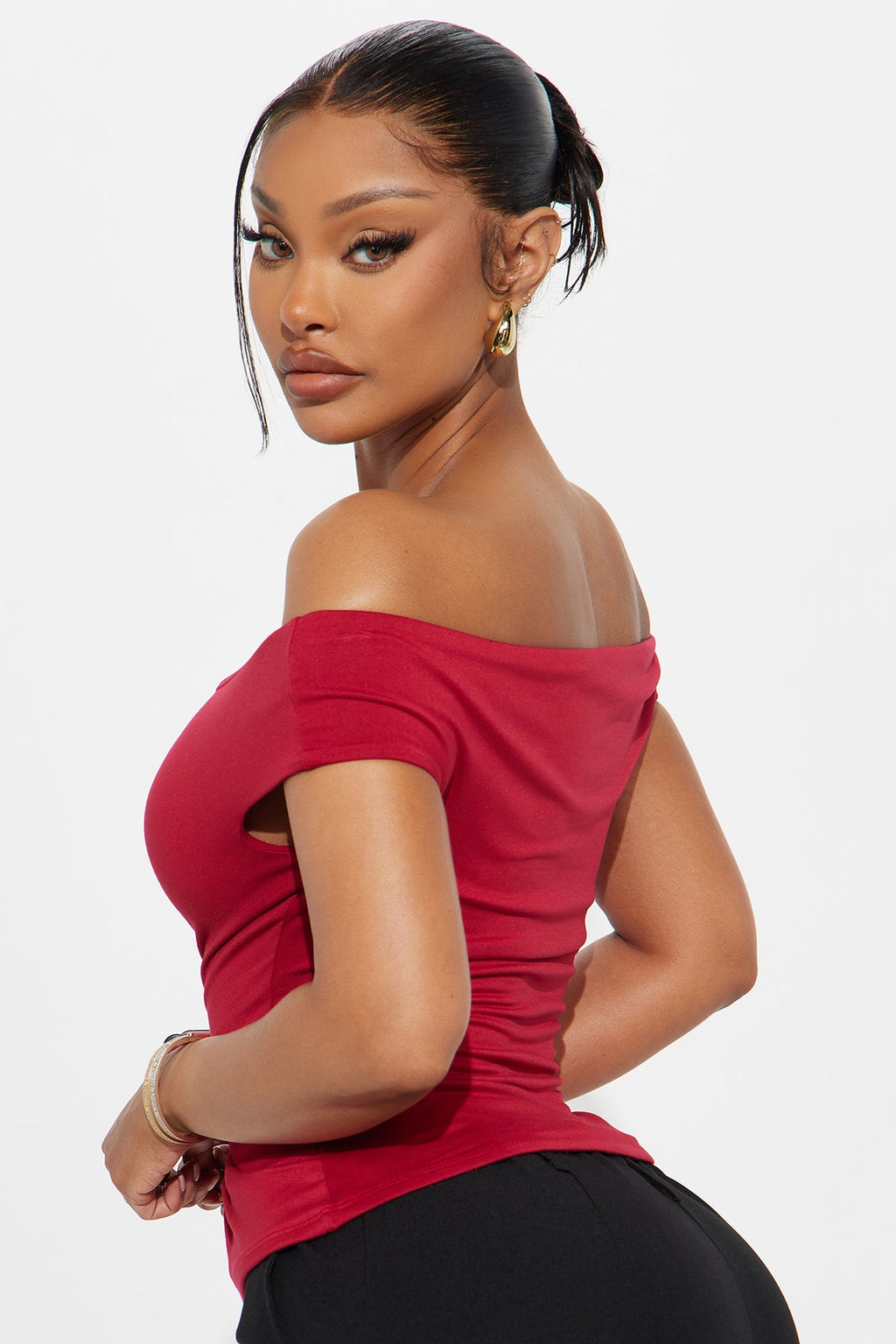 Morning Routine Double Lined Off Shoulder Top - Red
