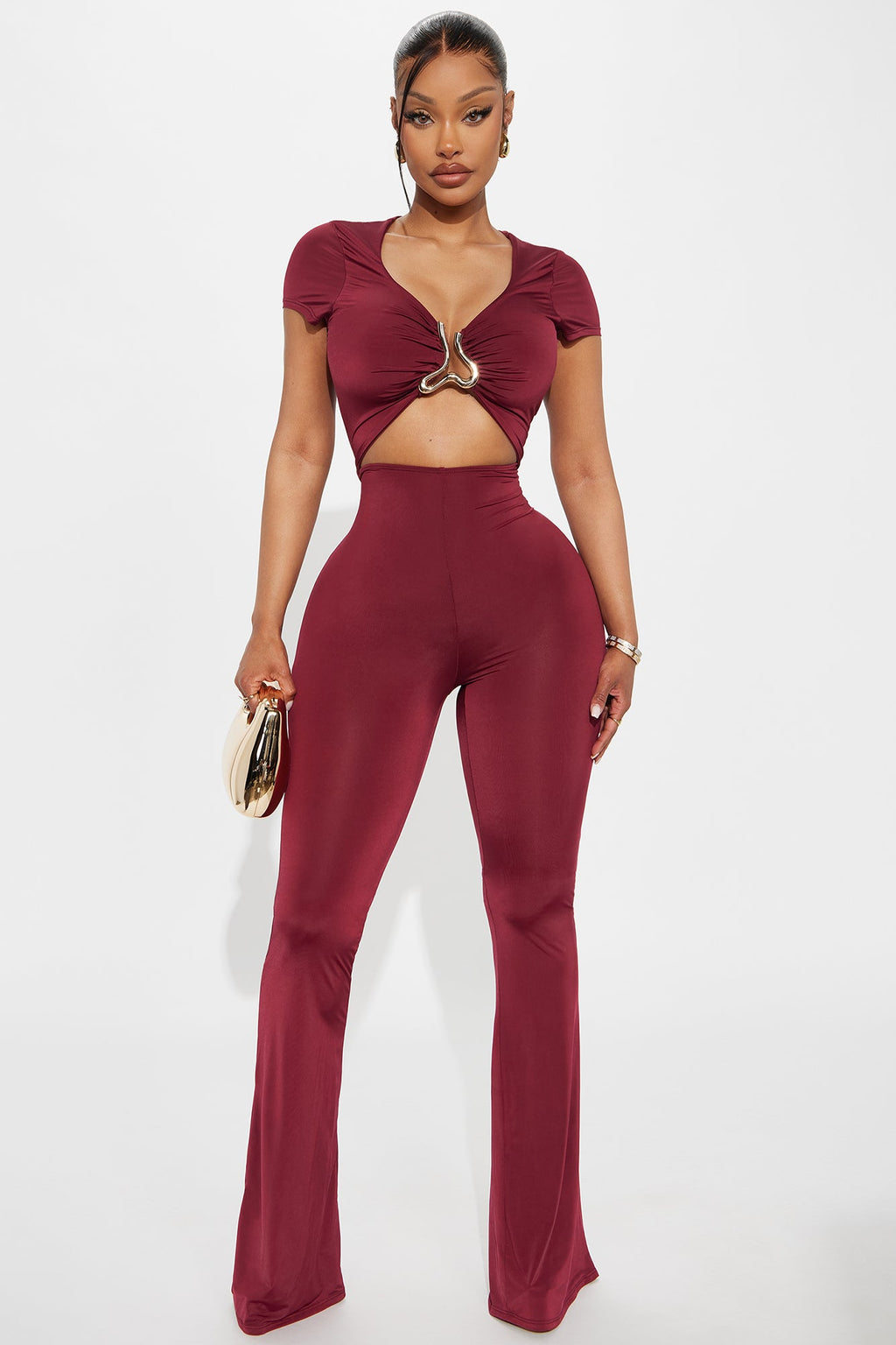 Maribell Short Sleeve Jumpsuit - Burgundy