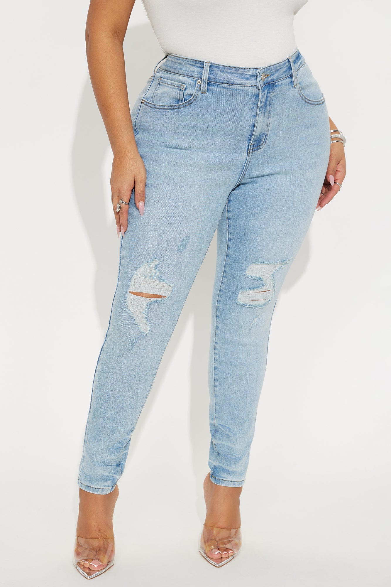Kalisha Stretch Ripped Skinny Jeans - Light Wash