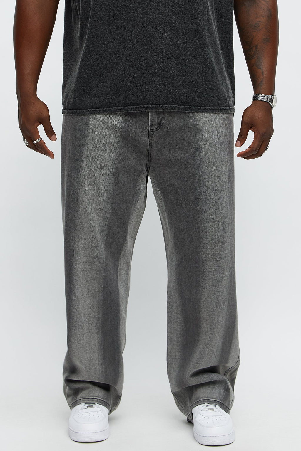 Brush Strokes Baggy Jeans - Black Wash