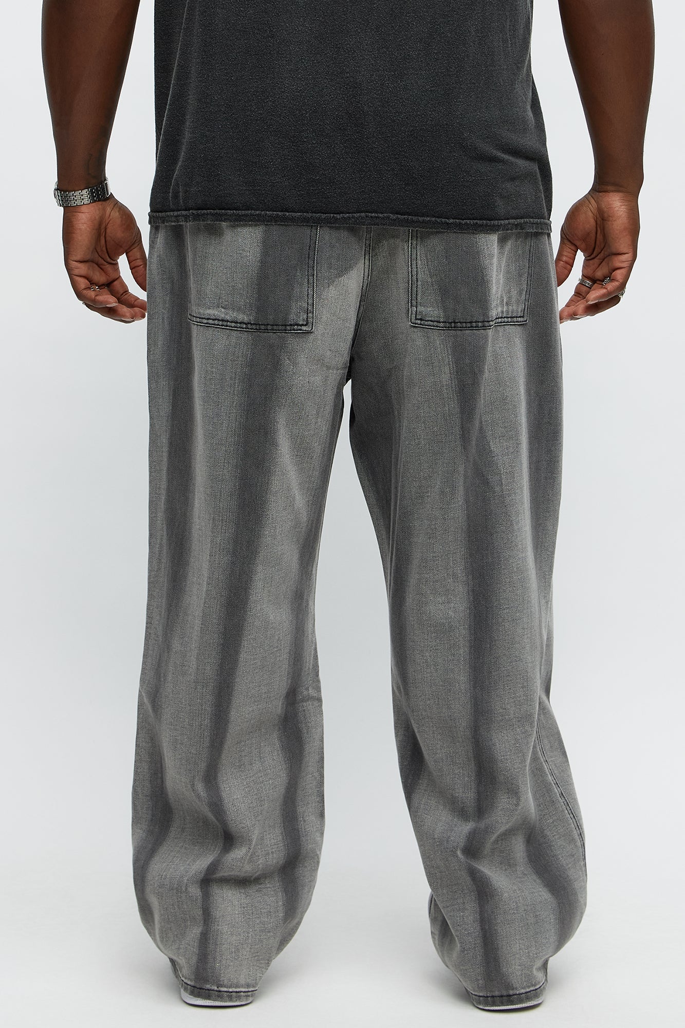 Brush Strokes Baggy Jeans - Black Wash