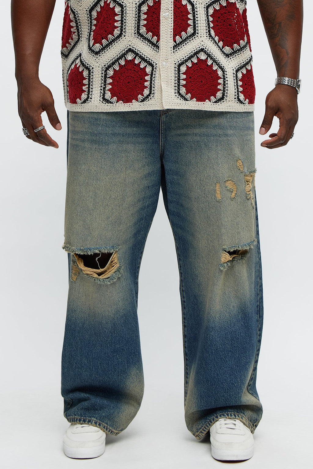Its Giving Distressed Baggy Jeans - Vintage Blue Wash