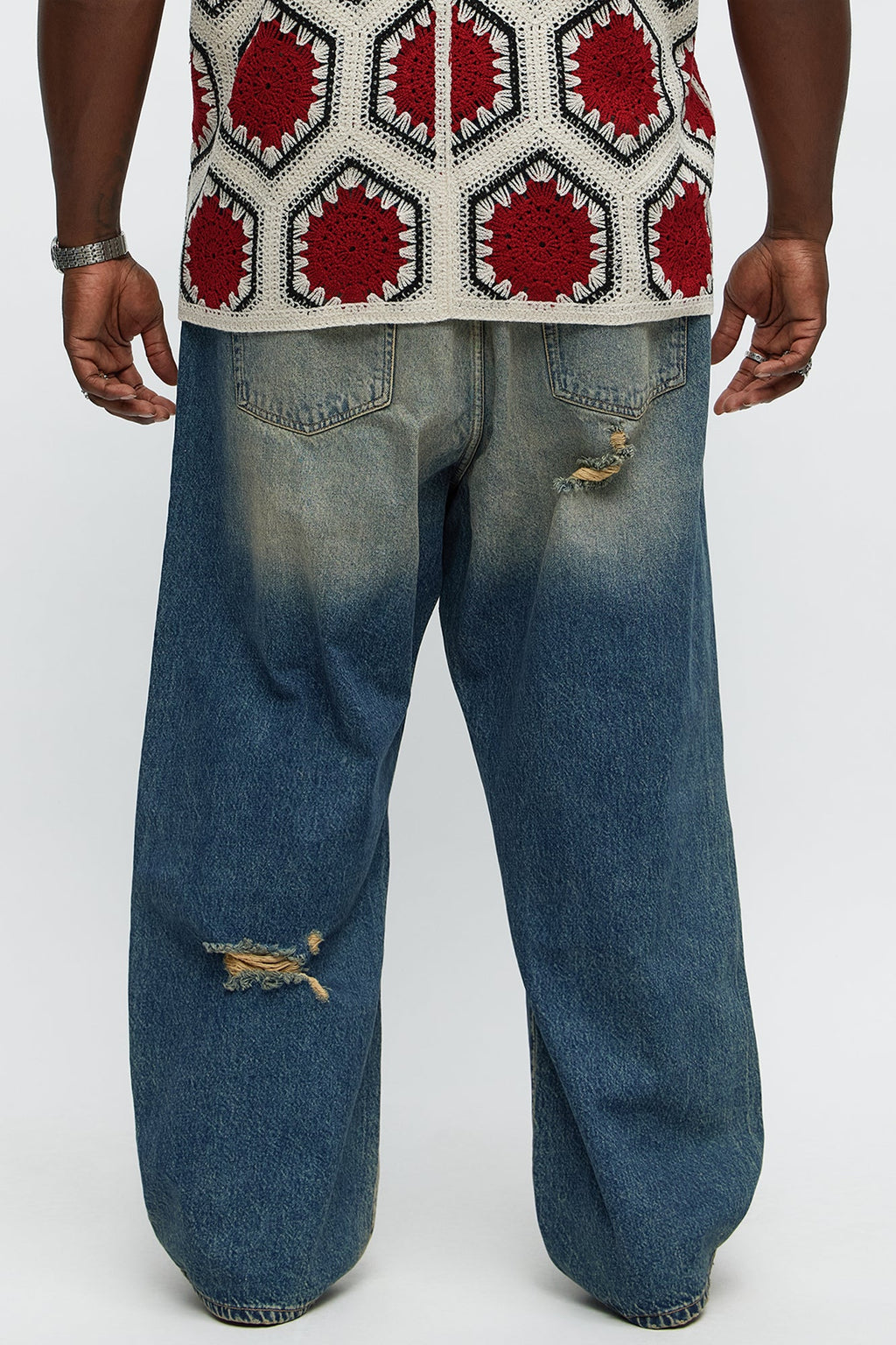 Its Giving Distressed Baggy Jeans - Vintage Blue Wash