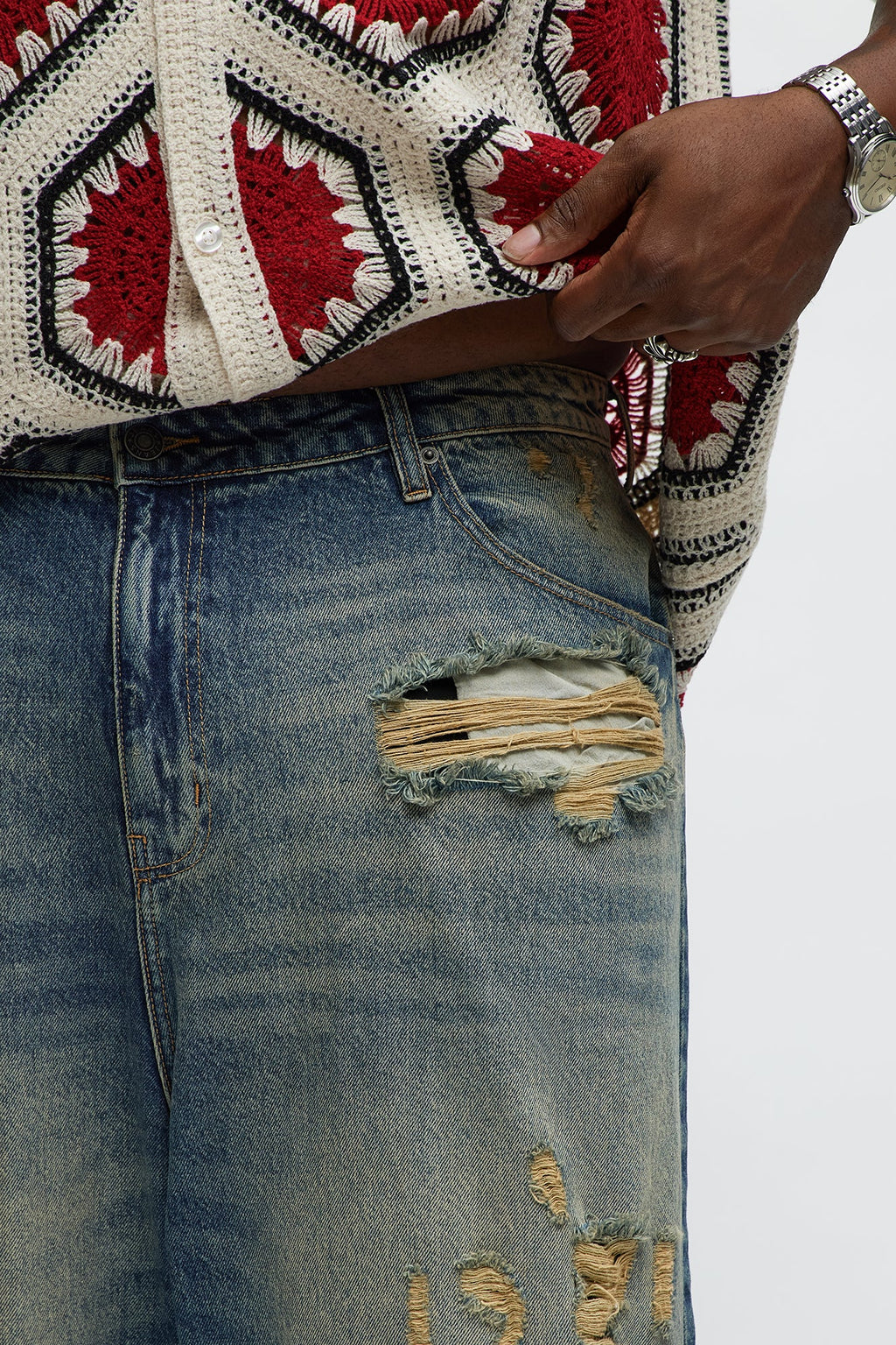 Its Giving Distressed Baggy Jeans - Vintage Blue Wash