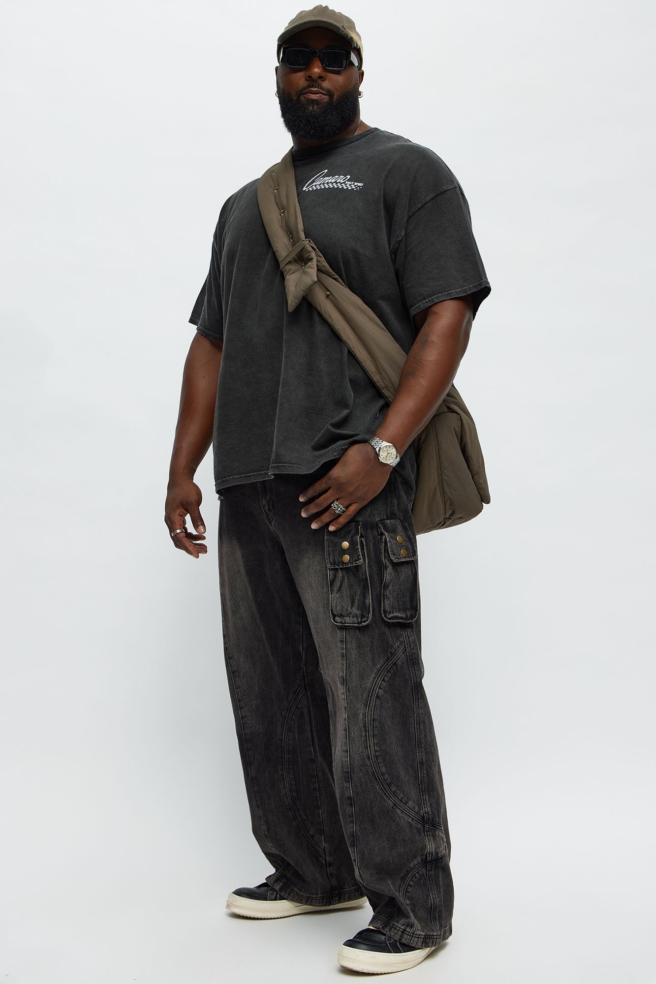 Time To Go Paneled Baggy Jeans - Black Wash