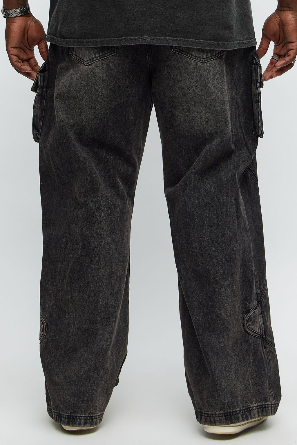 Time To Go Paneled Baggy Jeans - Black Wash
