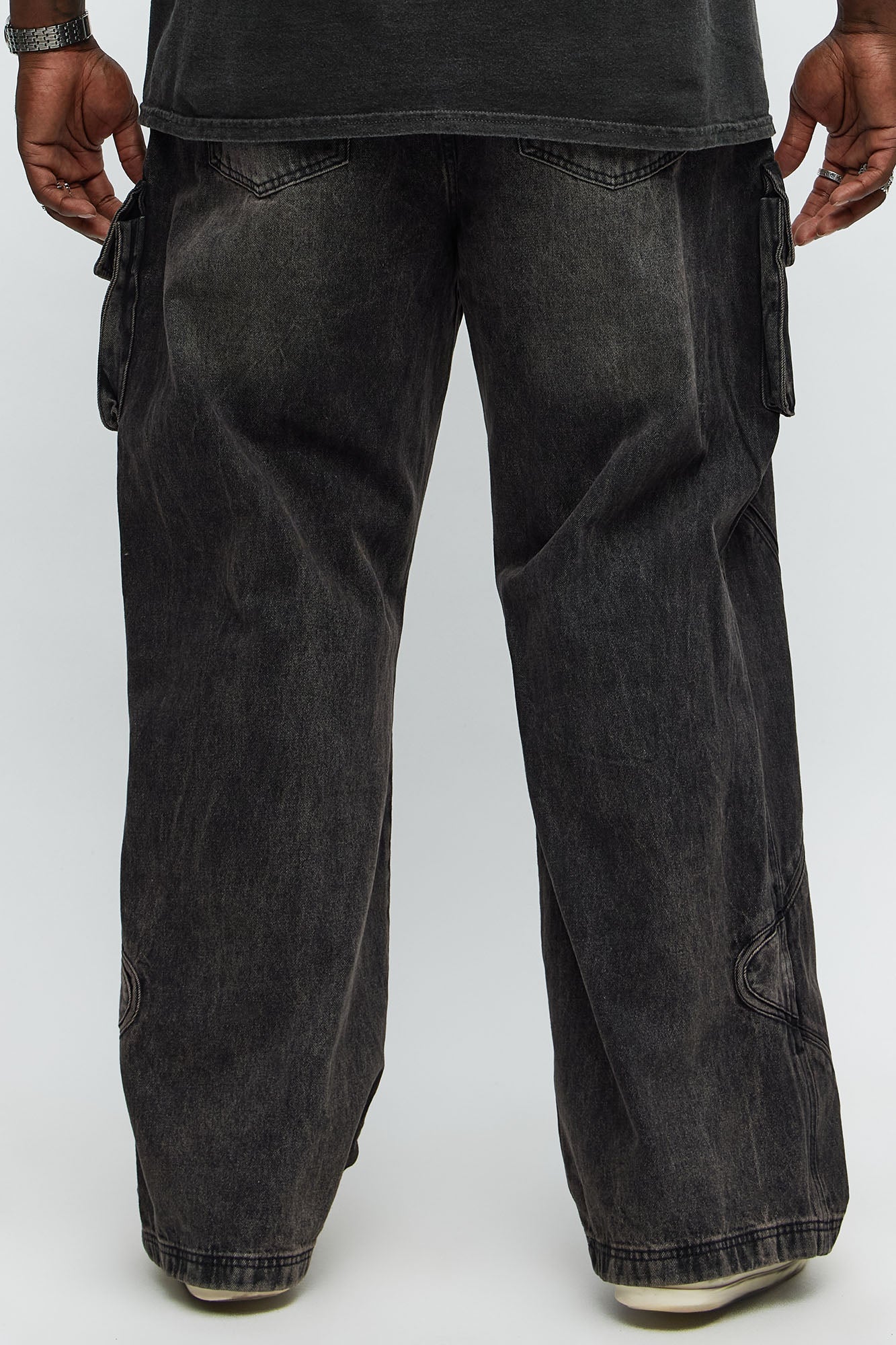 Time To Go Paneled Baggy Jeans - Black Wash