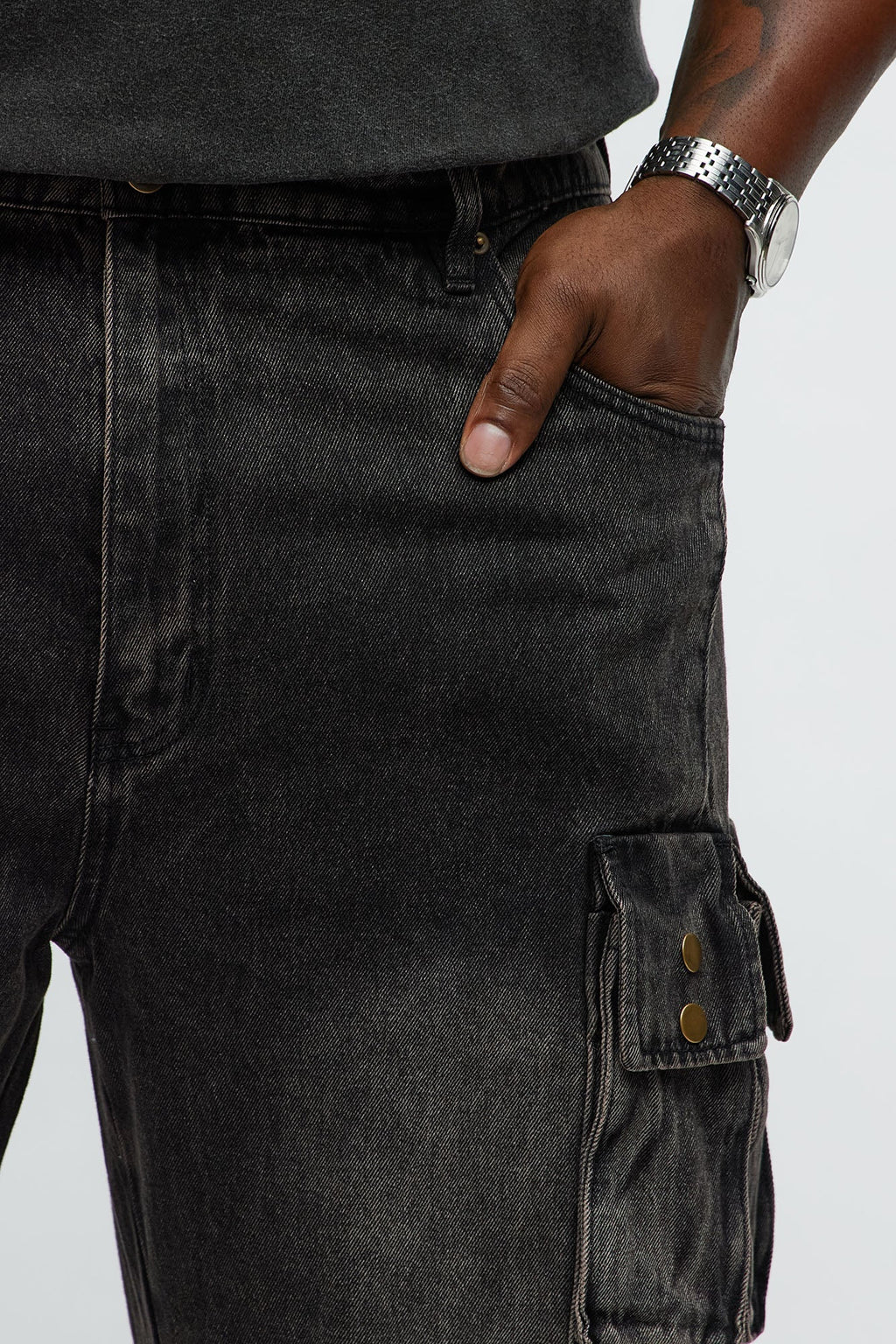 Time To Go Paneled Baggy Jeans - Black Wash