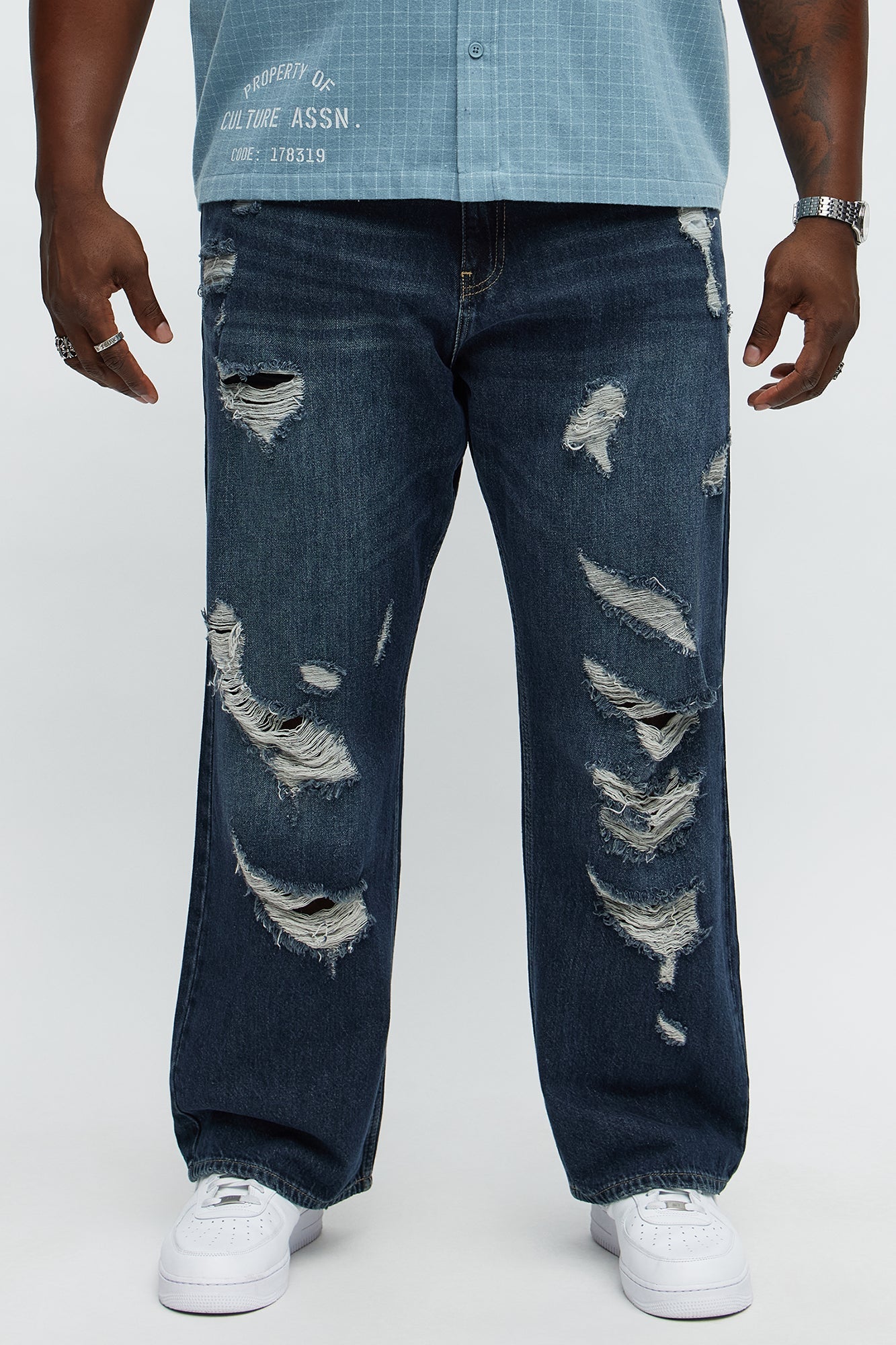 Breezy Distressed Straight Jeans - Dark Wash