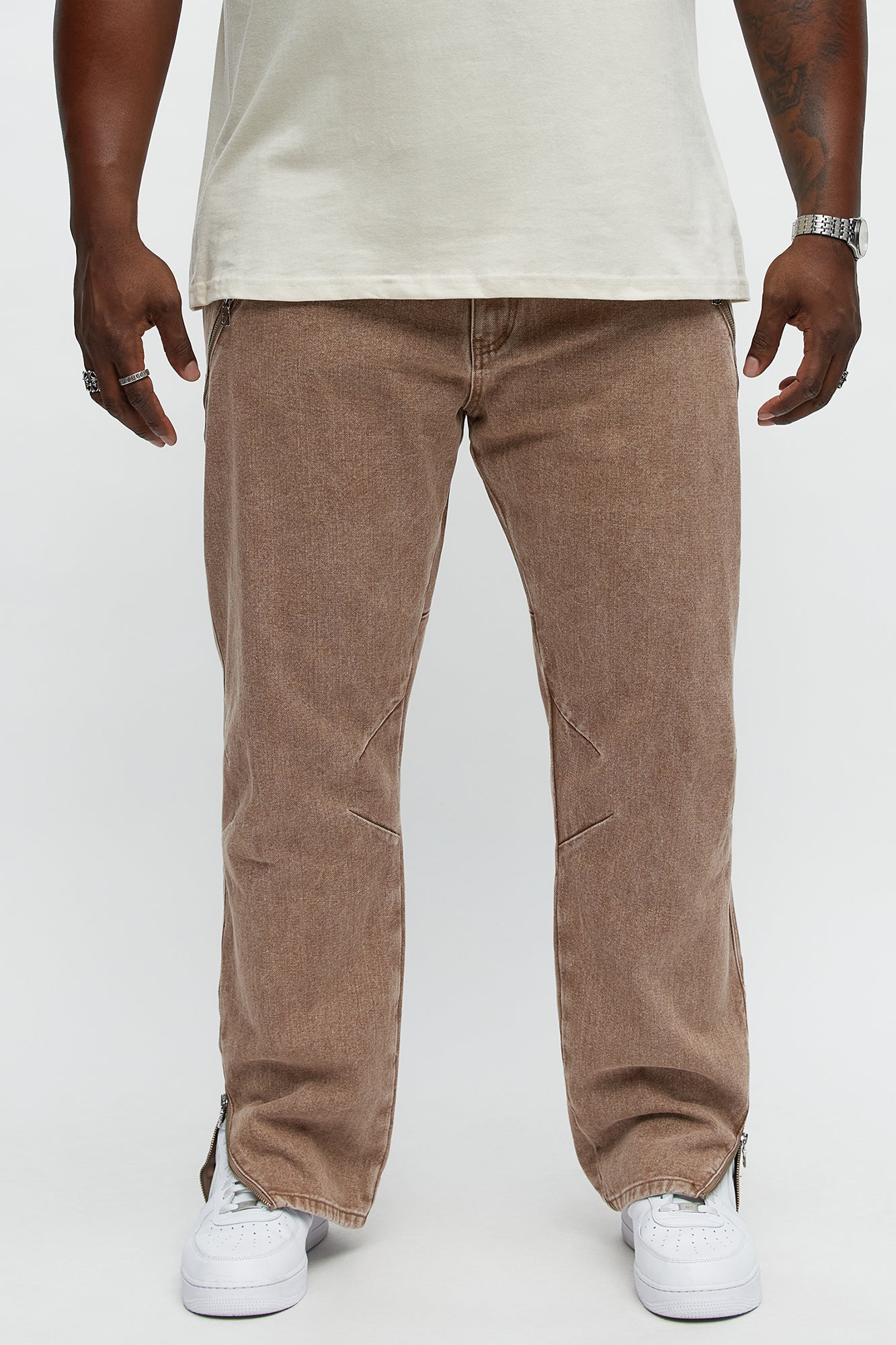 Turn Your Back Zipper Slim Jeans - Brown