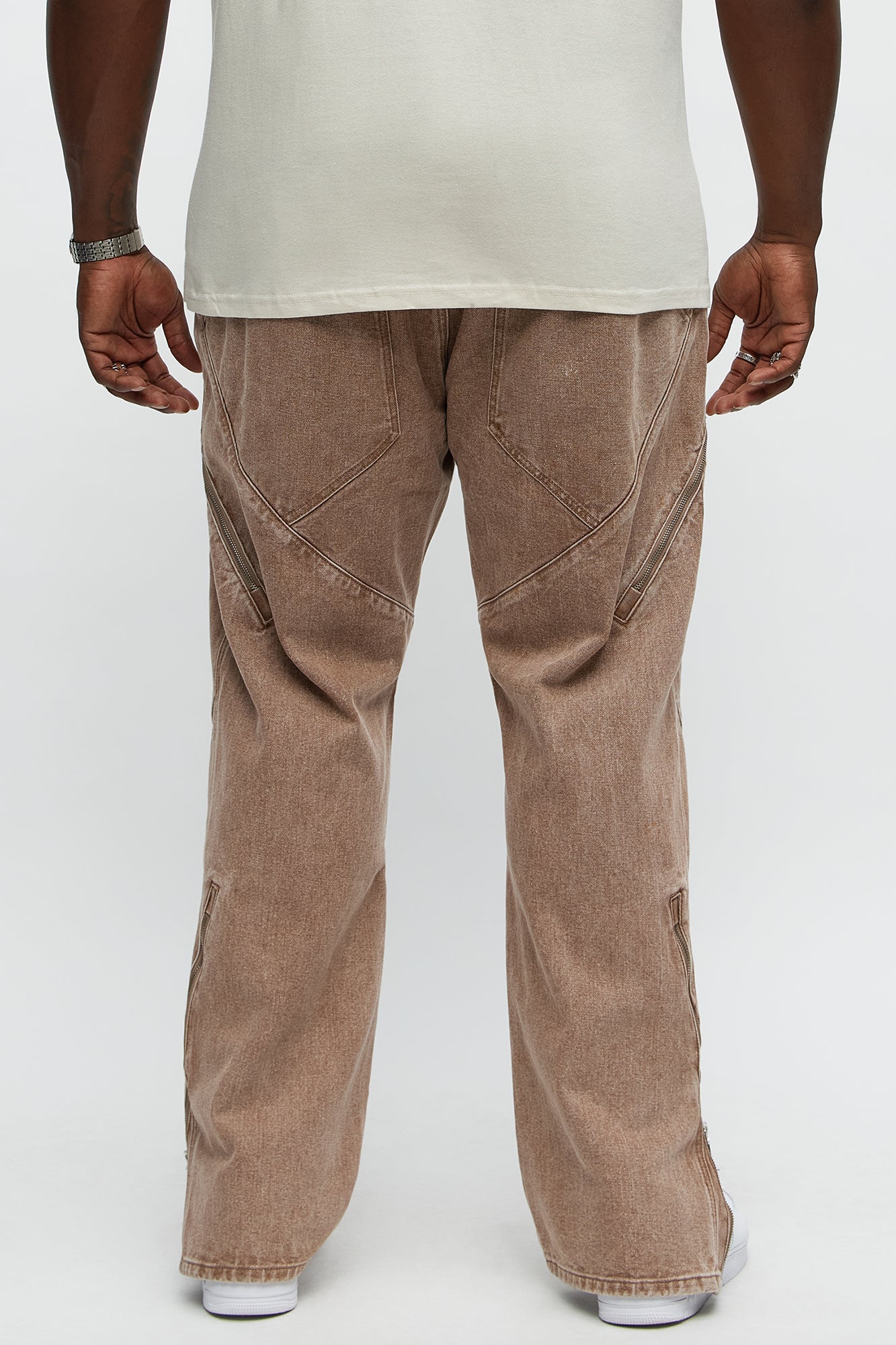 Turn Your Back Zipper Slim Jeans - Brown