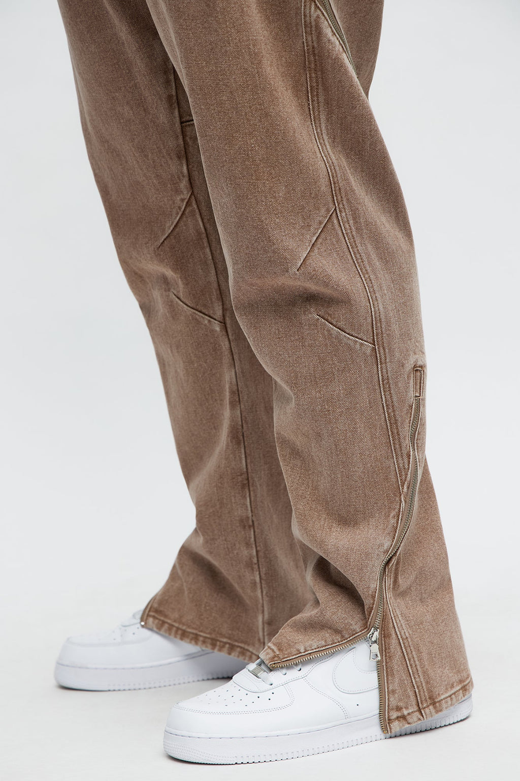 Turn Your Back Zipper Slim Jeans - Brown