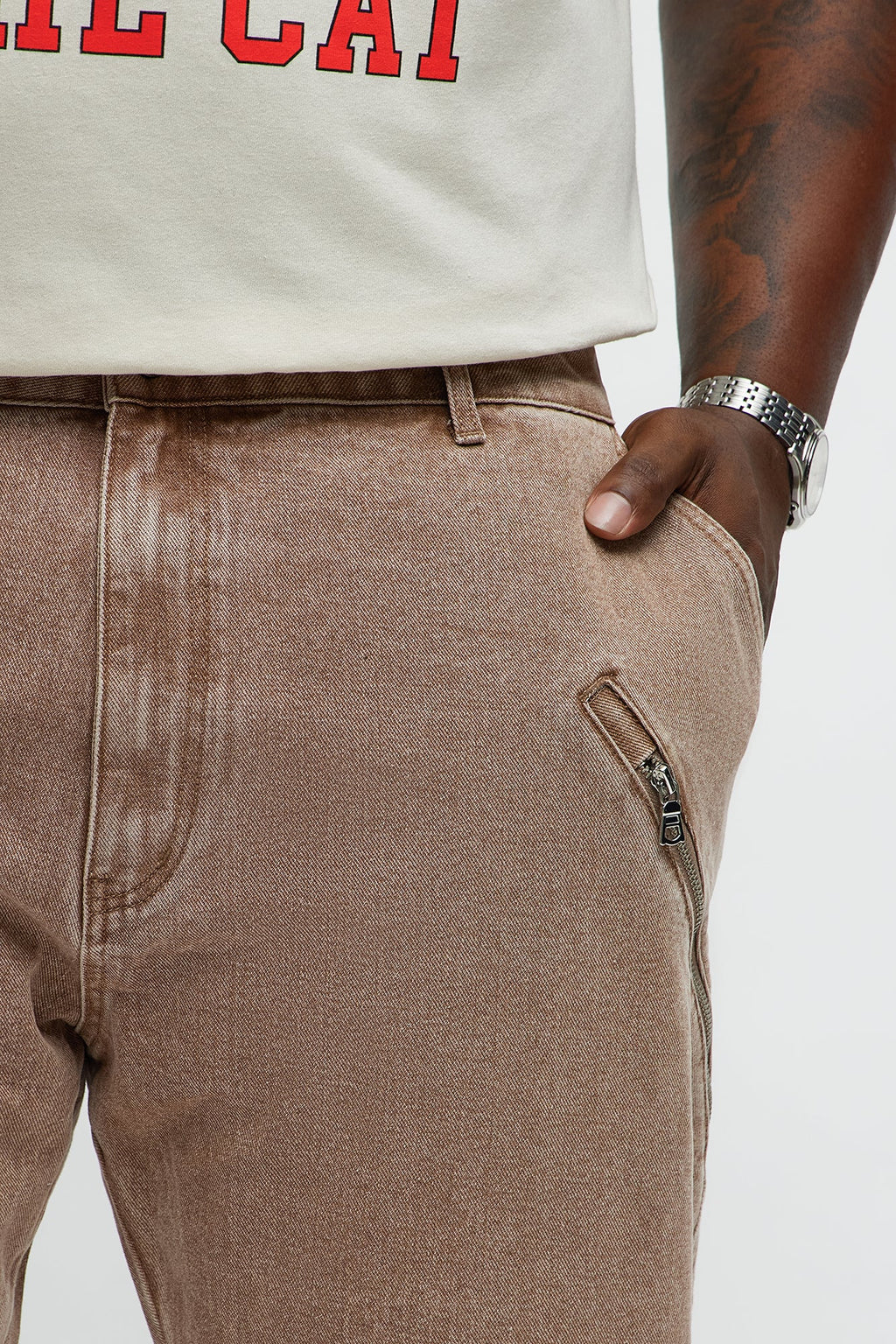 Turn Your Back Zipper Slim Jeans - Brown