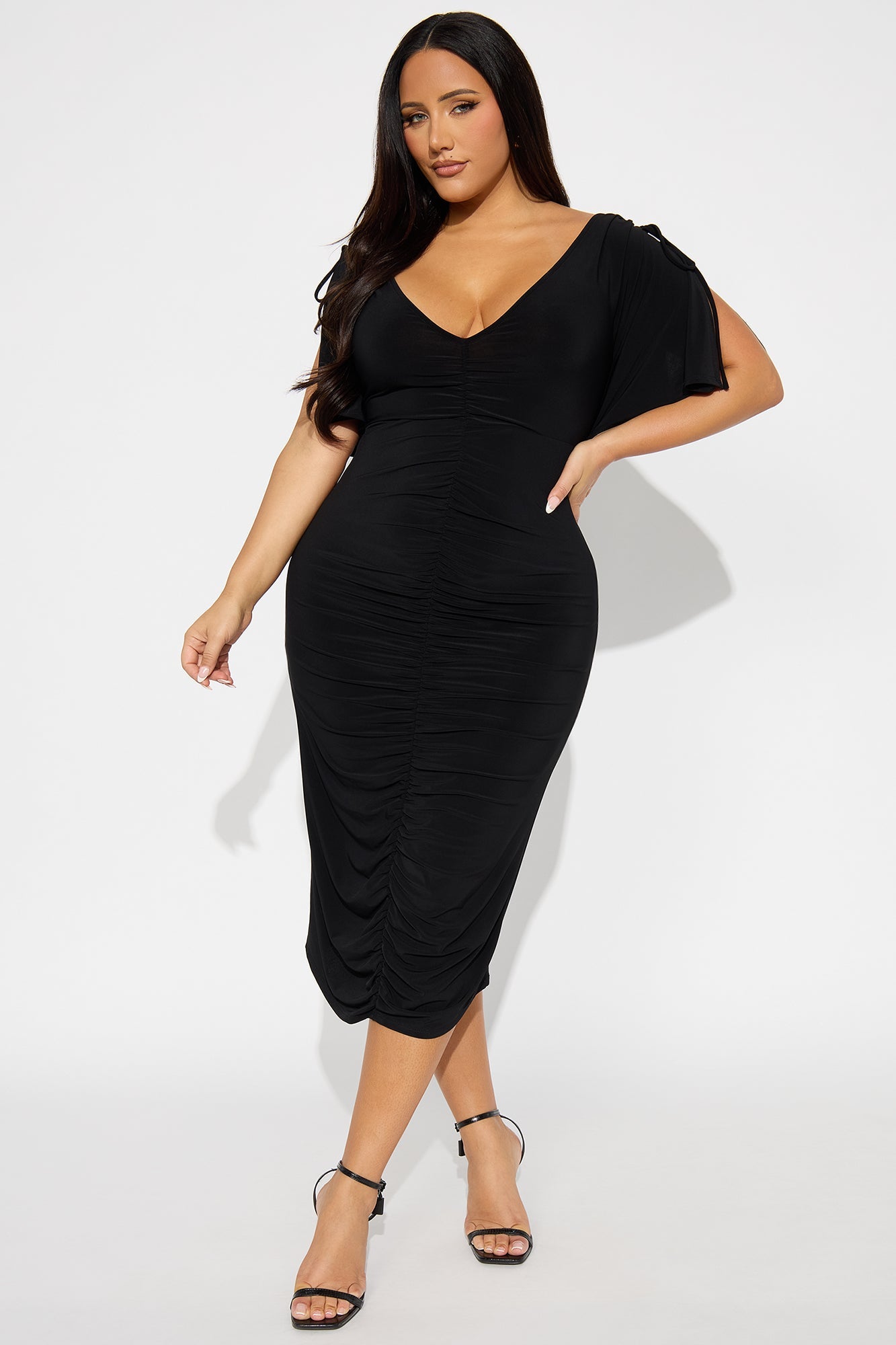 Find My Secrets V-Neck Midi Dress - Black