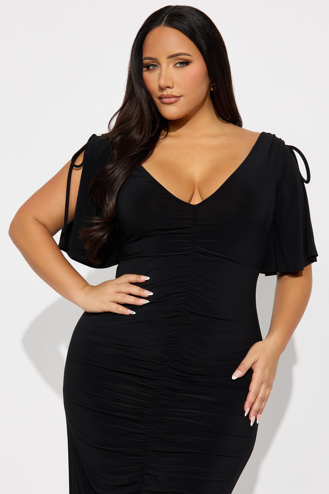 Find My Secrets V-Neck Midi Dress - Black