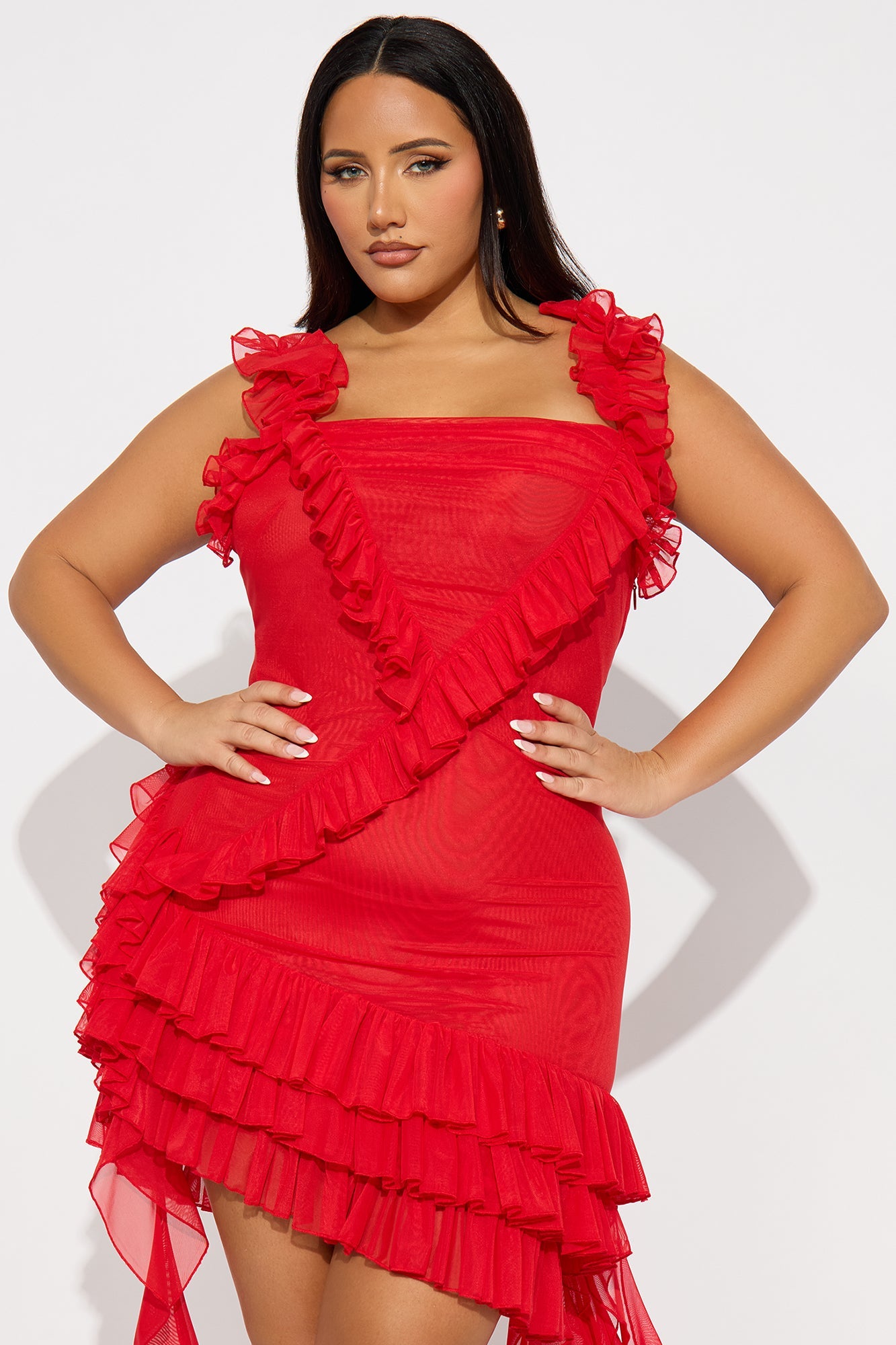 Gabrielle Ruffled Mini Dress - Red