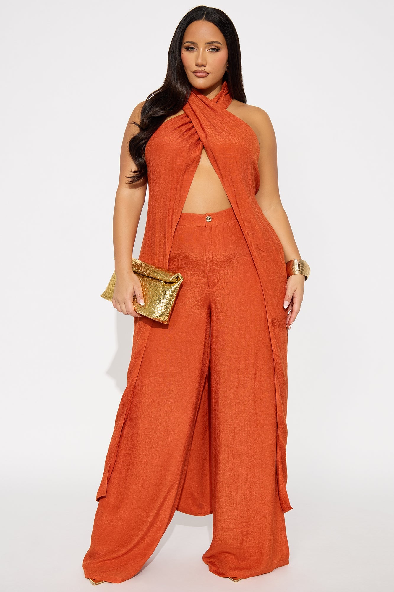 Angelic Vibes Linen Pant Set - Rust