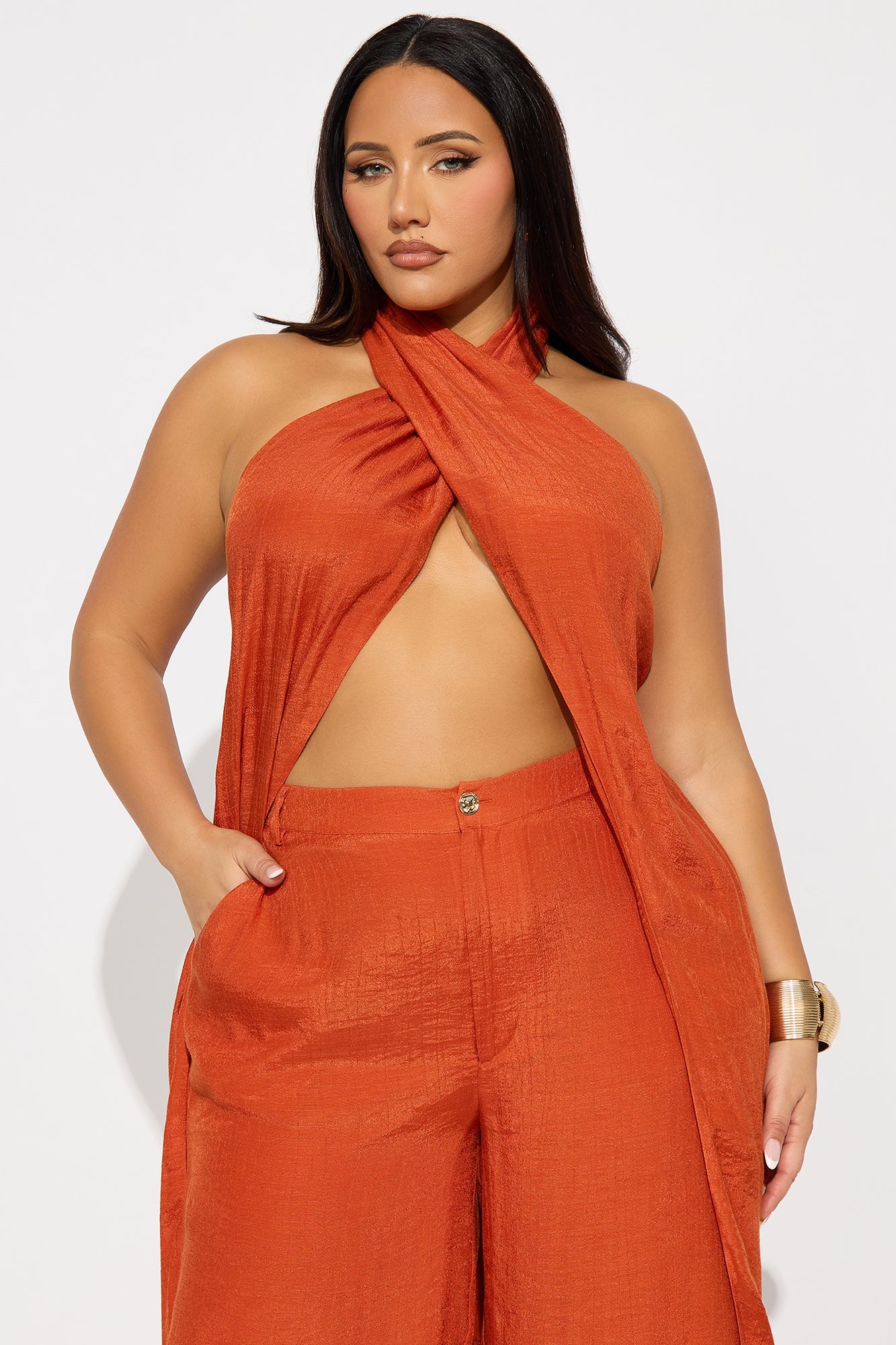 Angelic Vibes Linen Pant Set - Rust