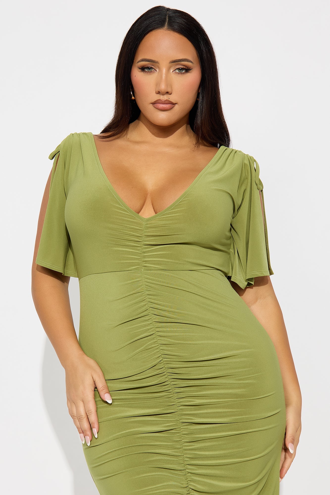 Find My Secrets V-Neck Midi Dress - Olive