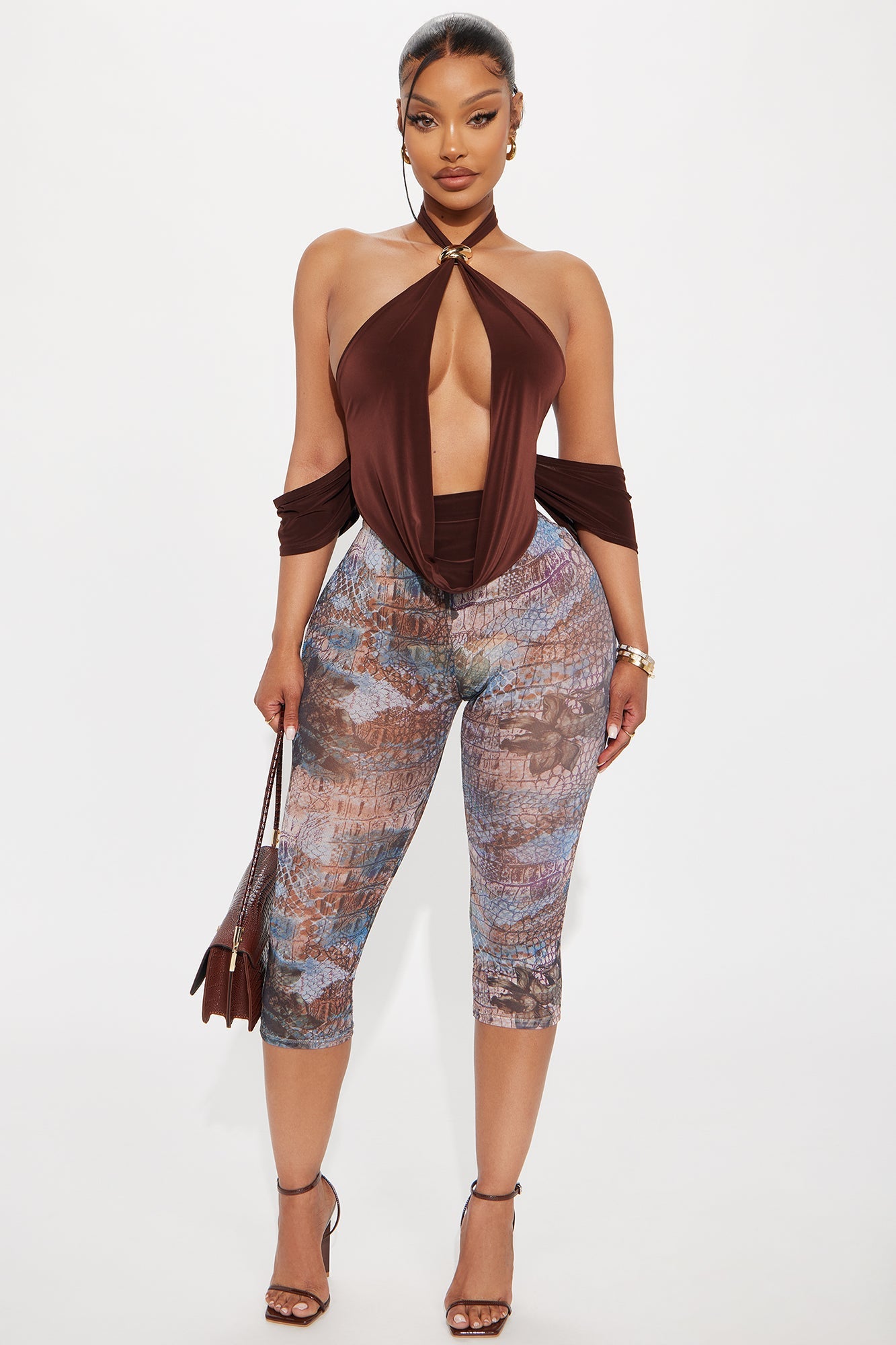 Joni Y Neck Backless Halter Top - Chocolate