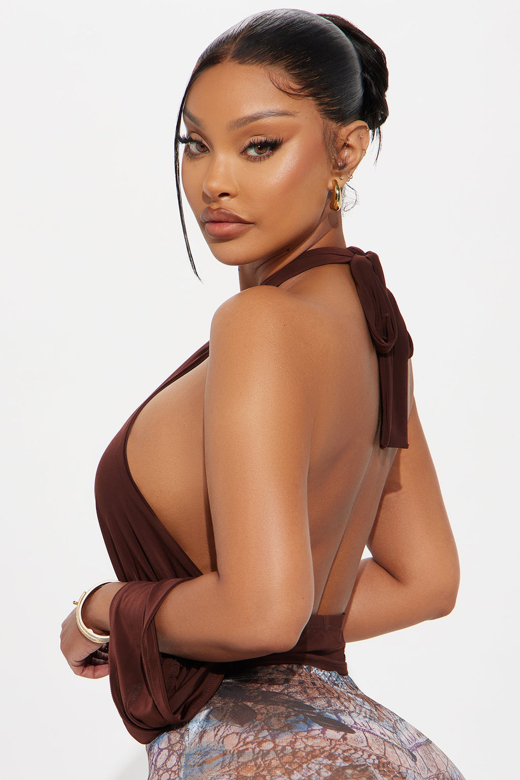 Joni Y Neck Backless Halter Top - Chocolate