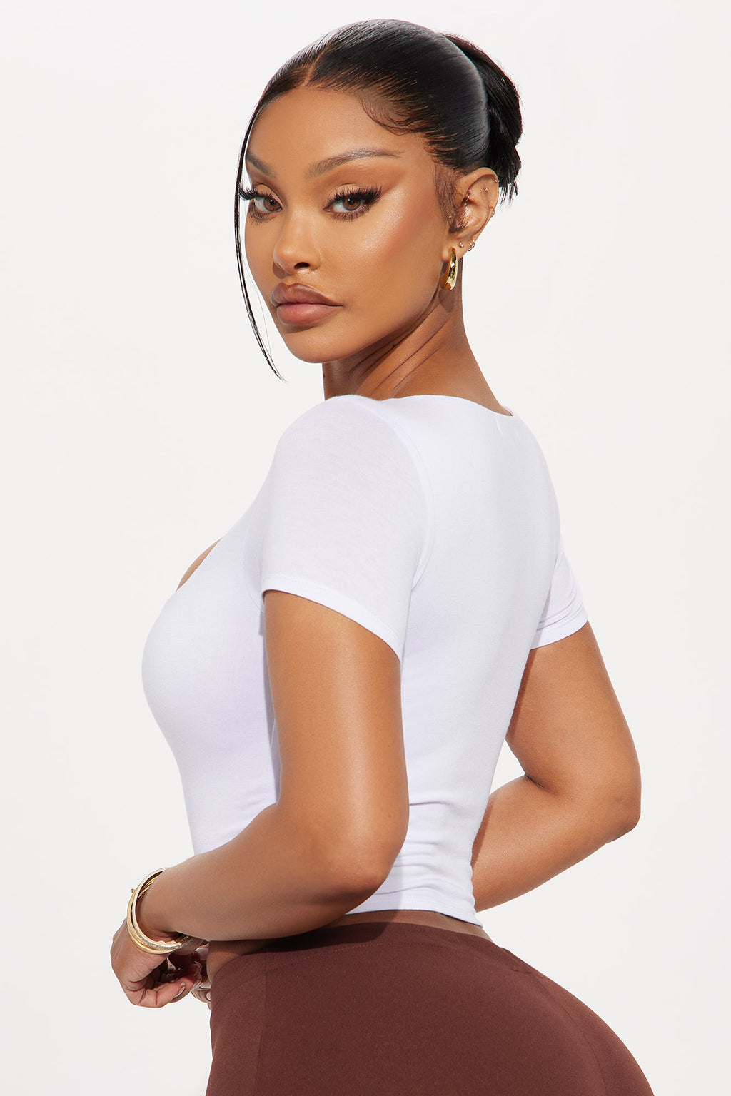 Adriana Double Lined Square Neck Short Sleeve Top - White