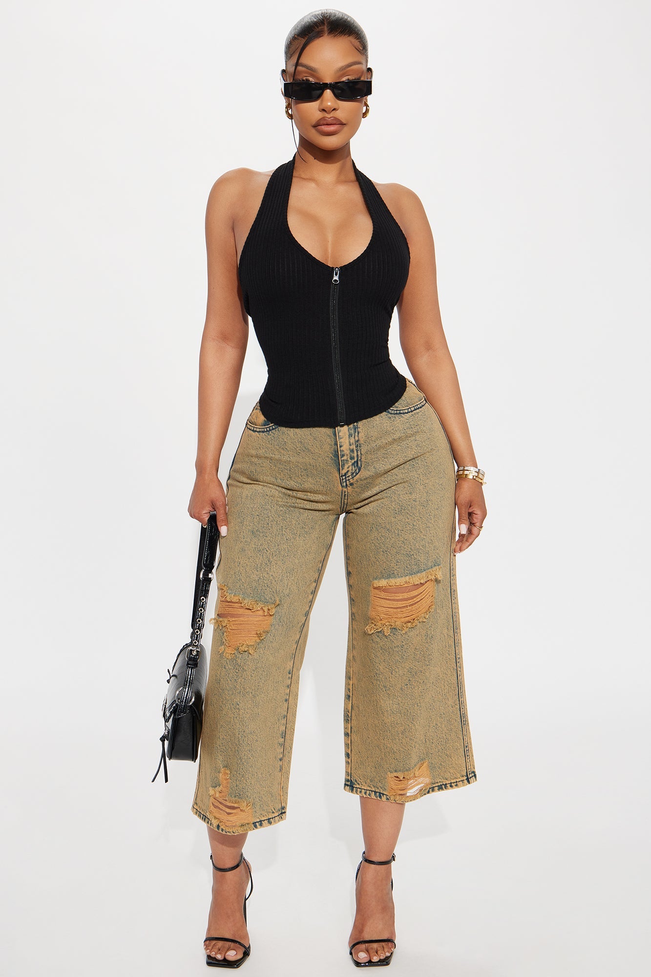 Jessi Ribbed Halter Top - Black