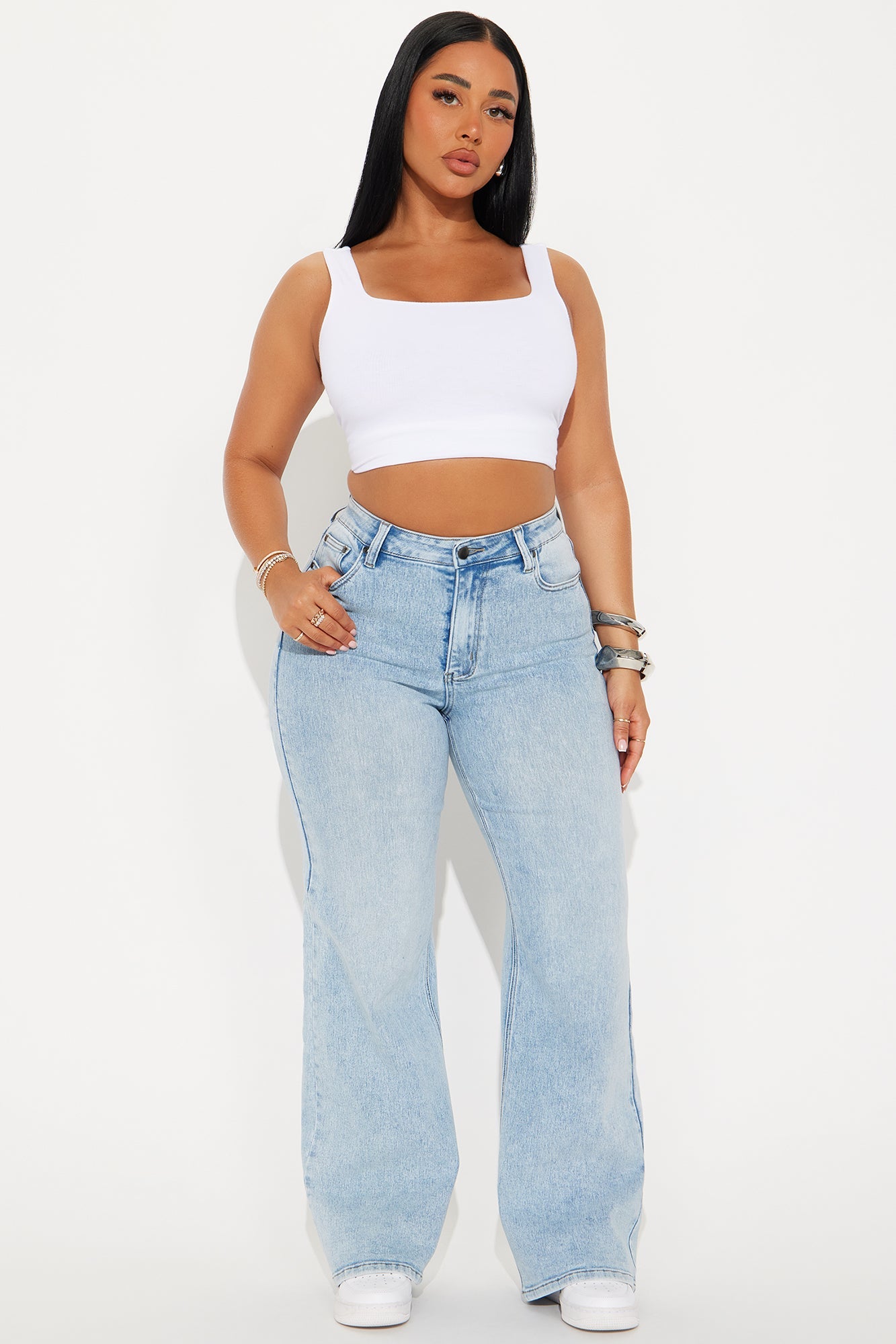 Petite Make My Day Stretch Wide Leg Jeans - Light Wash