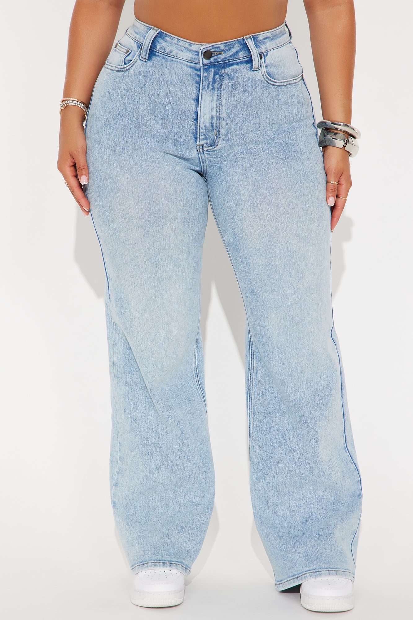 Petite Make My Day Stretch Wide Leg Jeans - Light Wash