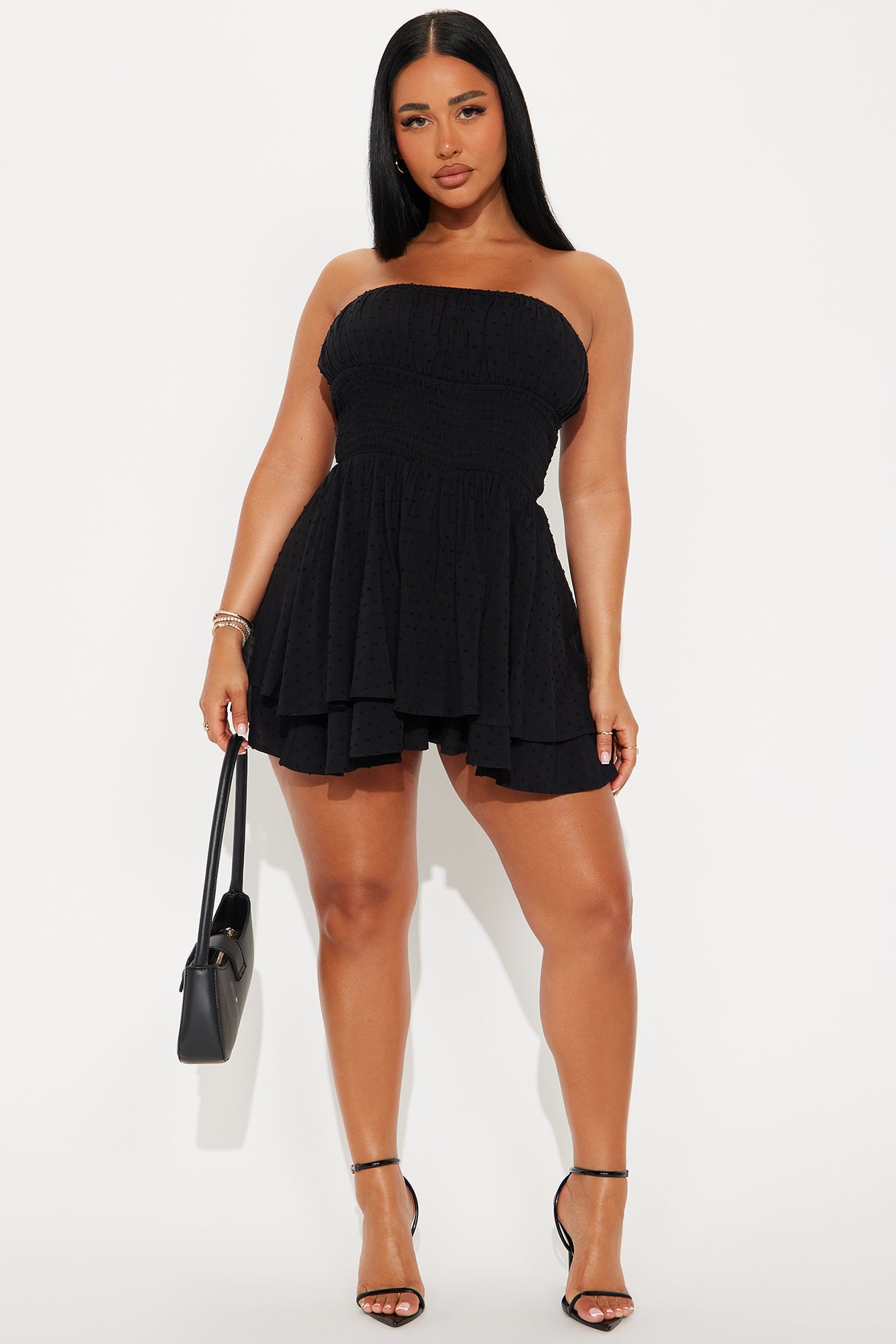 Jacqueline Textured Strapless Rompers - Black