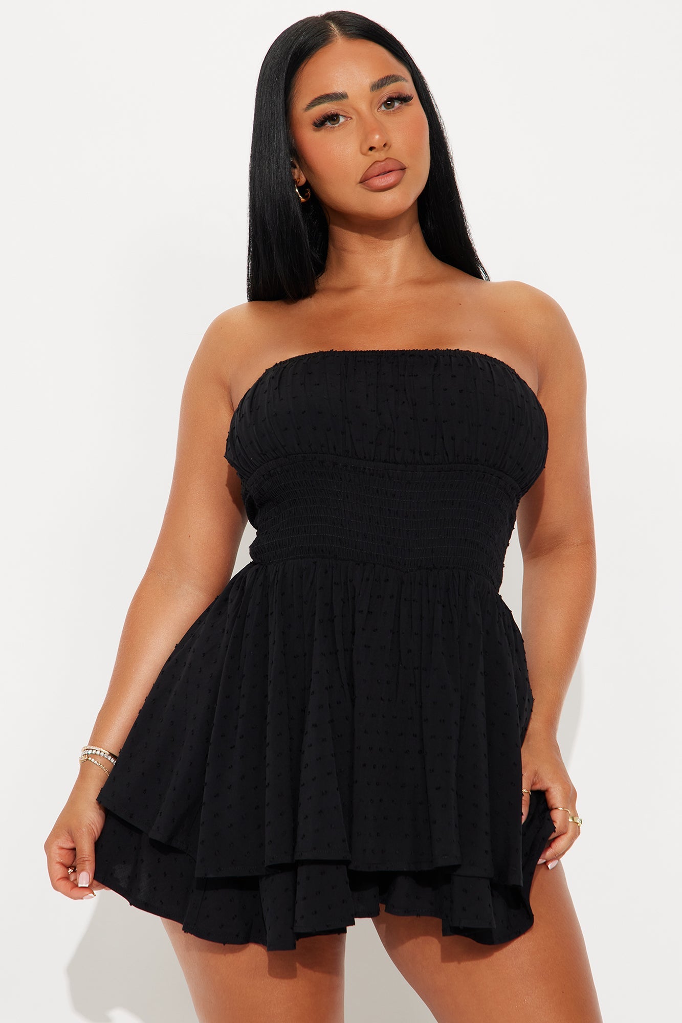 Jacqueline Textured Strapless Rompers - Black