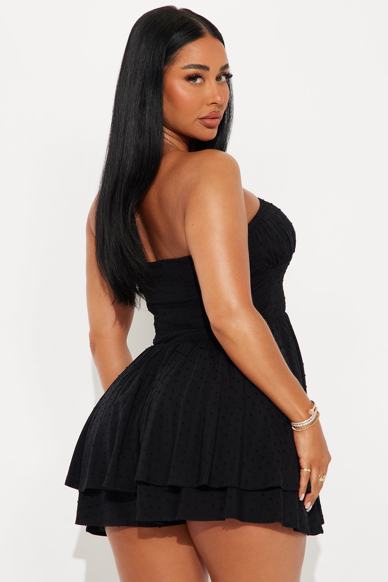 Jacqueline Textured Strapless Rompers - Black