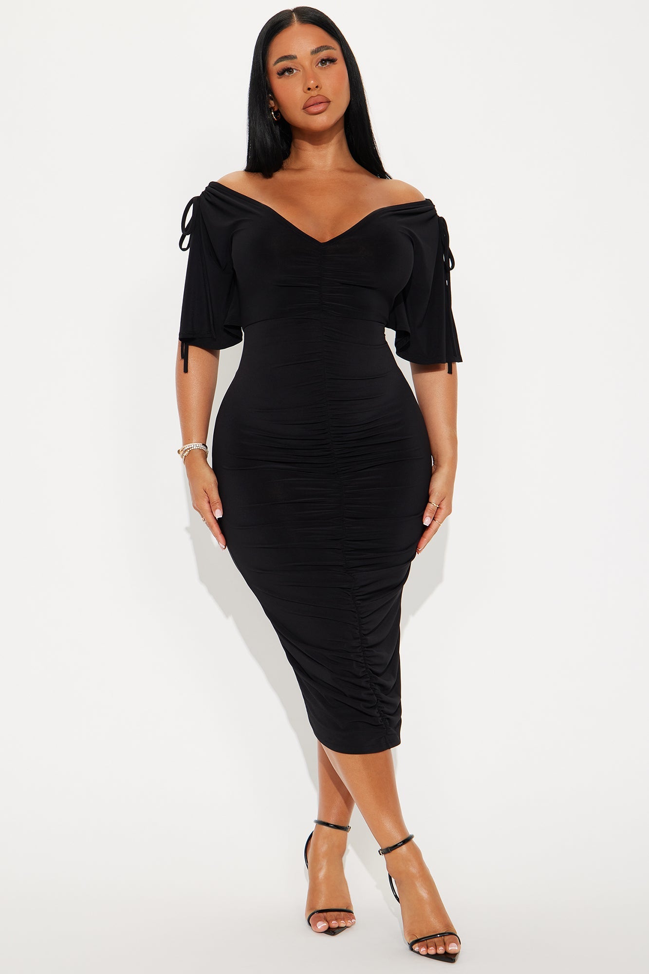Find My Secrets V-Neck Midi Dress - Black