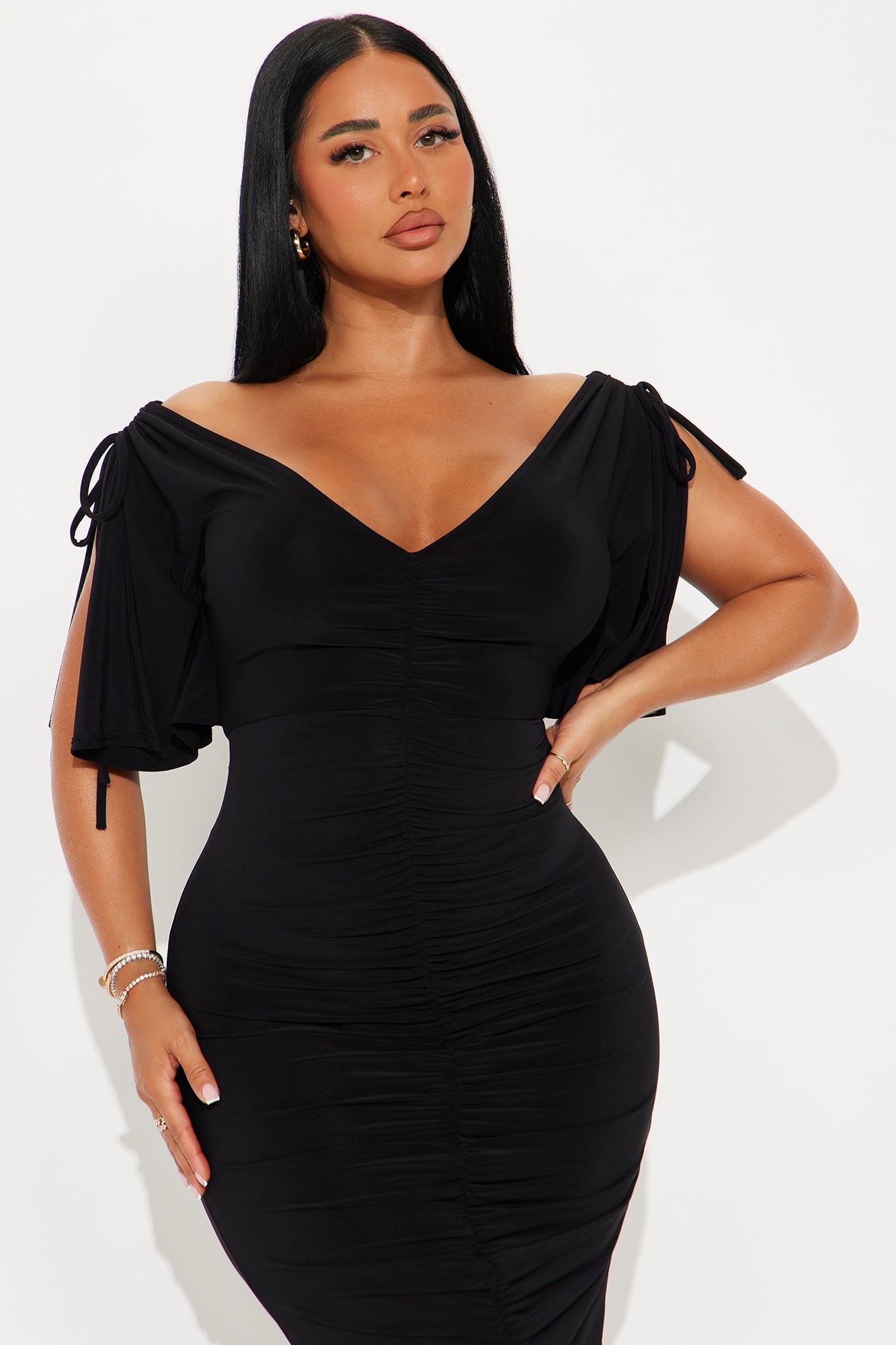 Find My Secrets V-Neck Midi Dress - Black