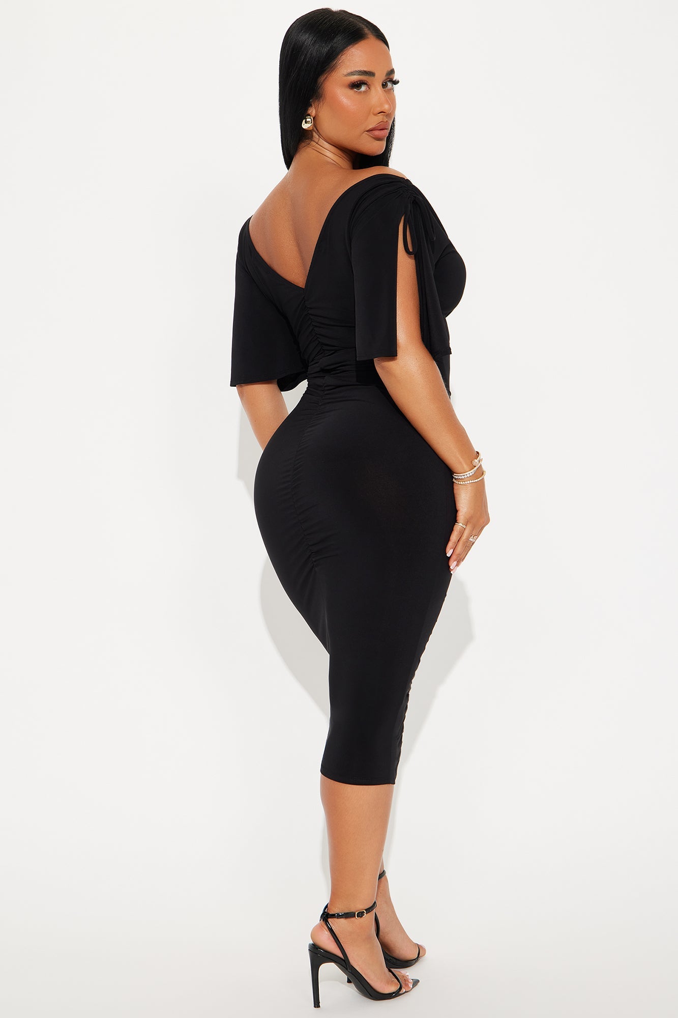Find My Secrets V-Neck Midi Dress - Black