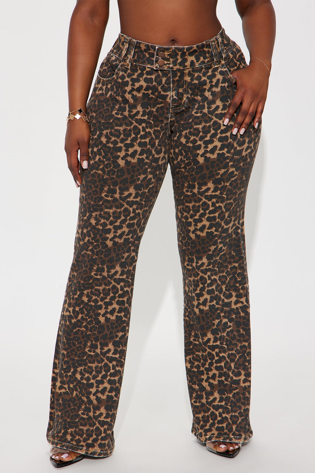 Wild One Leopard Print Flare Jeans - Brown/combo