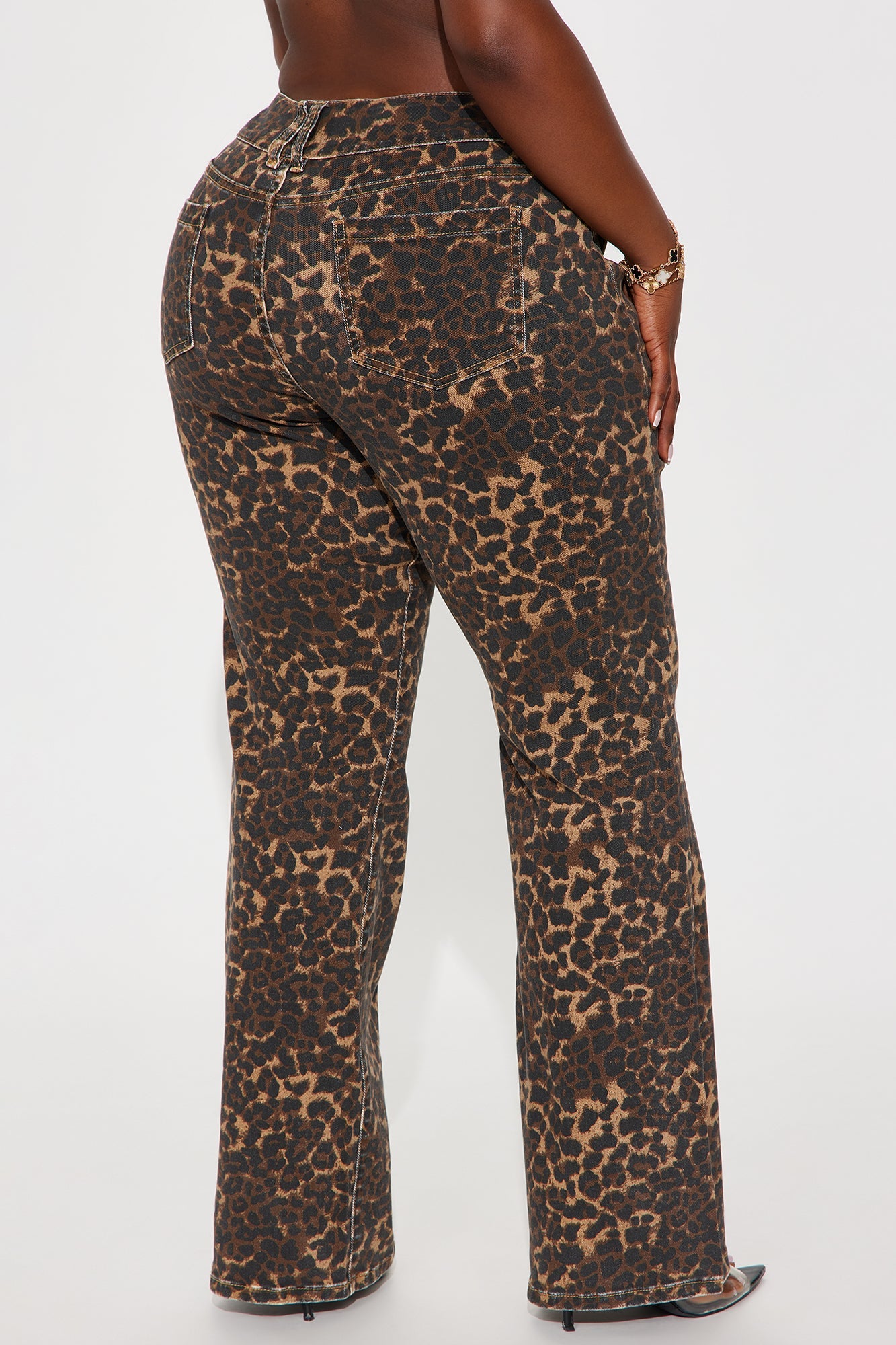 Wild One Leopard Print Flare Jeans - Brown/combo