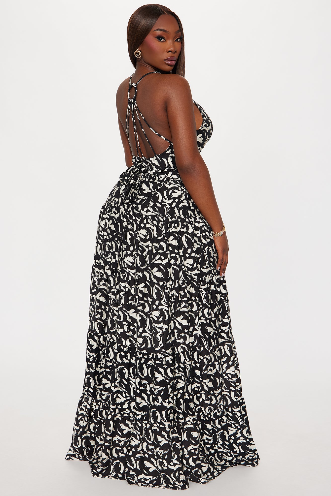 Charlie Printed Linen Maxi Dress - Black/combo