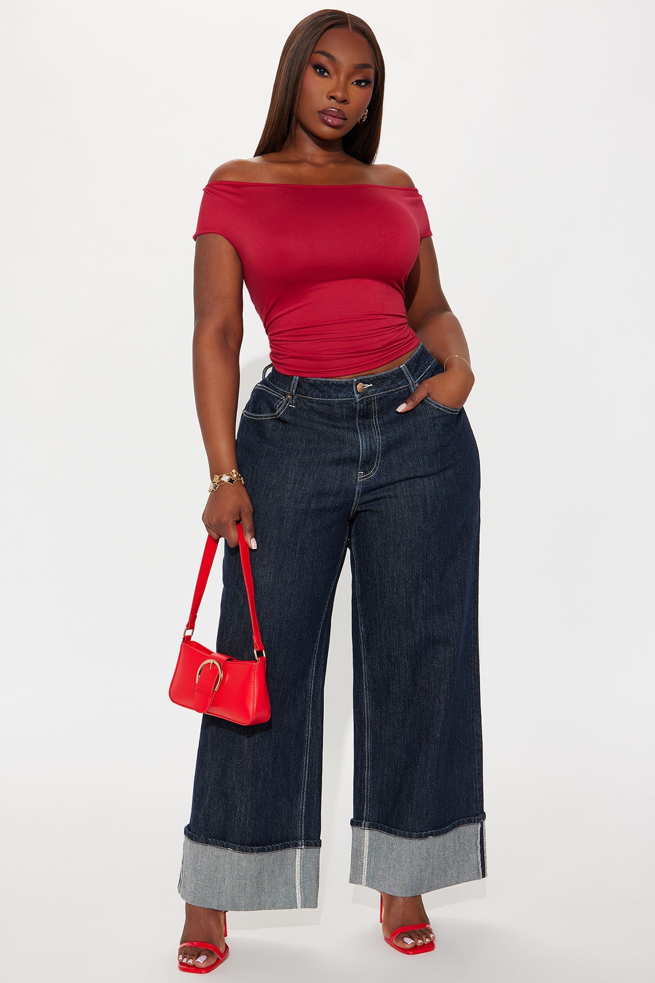 Morning Routine Double Lined Off Shoulder Top - Red