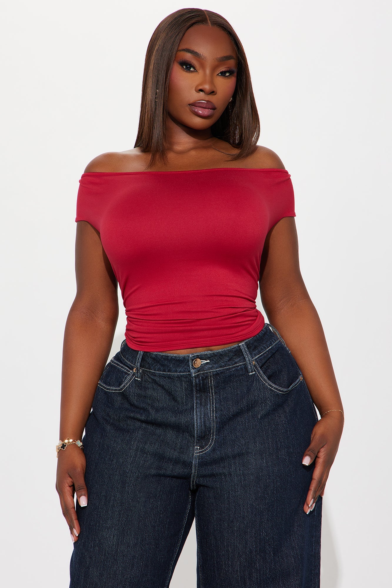 Morning Routine Double Lined Off Shoulder Top - Red