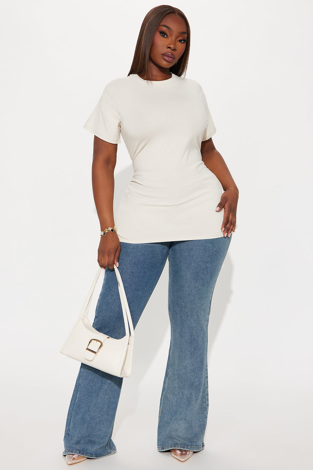 Simply Me Ruched Short Sleeve T-Shirt - Cream