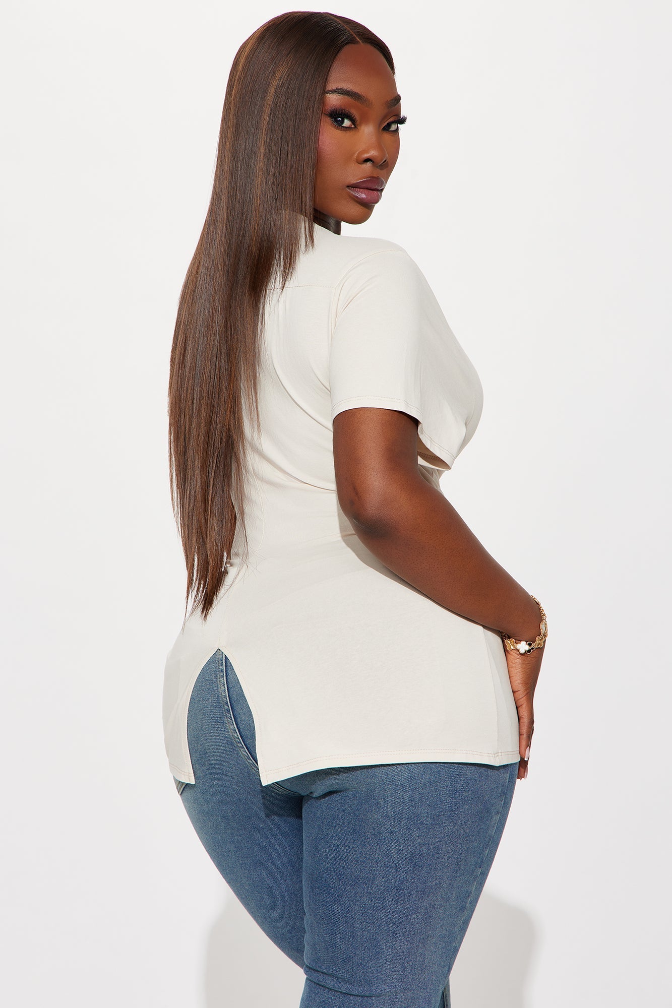 Simply Me Ruched Short Sleeve T-Shirt - Cream