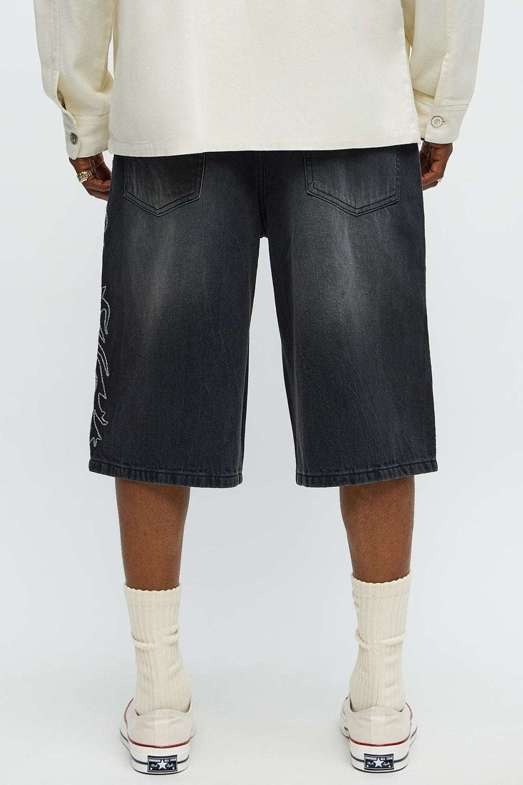 Be Resilient Embroidered Denim Shorts  - Black Wash