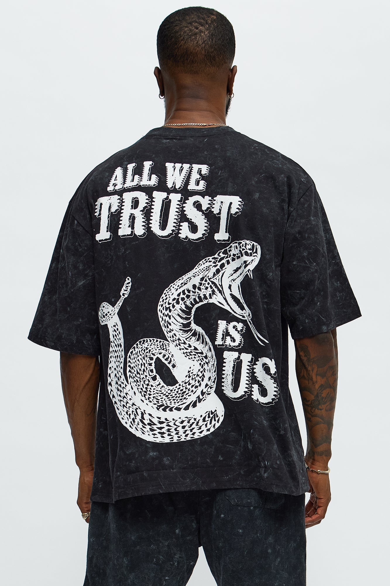 All We Trust Is Us Oversized Short Sleeve Tee - Black