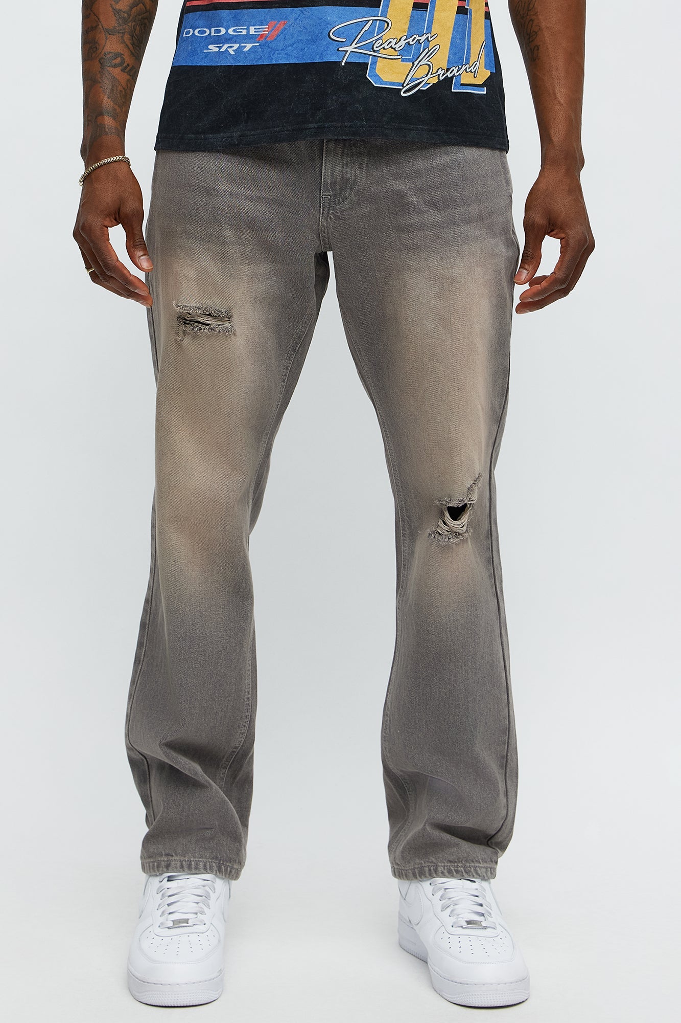Slim Keep Calling Distressed Jeans - Grey